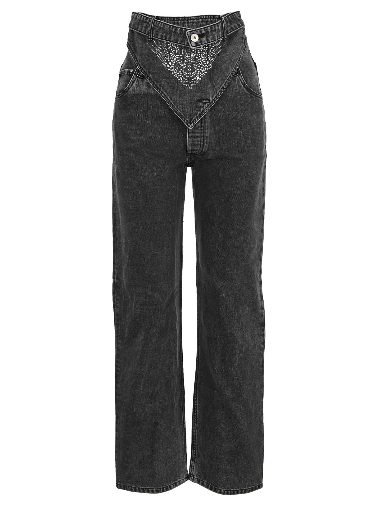 Y/PROJECT Y/PROJECT RHINSTONE EMBELLISHED STRAIGHT JEANS,11942772