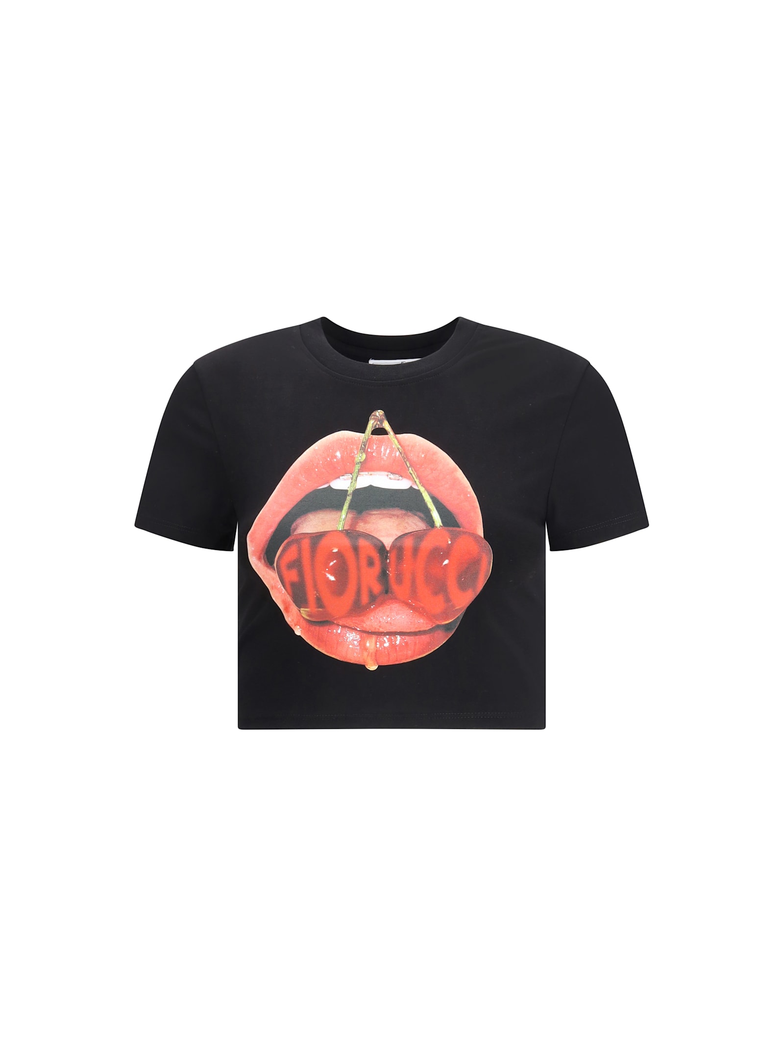 Fiorucci Cherry Mouth Graphic Crop T-shirt In Black