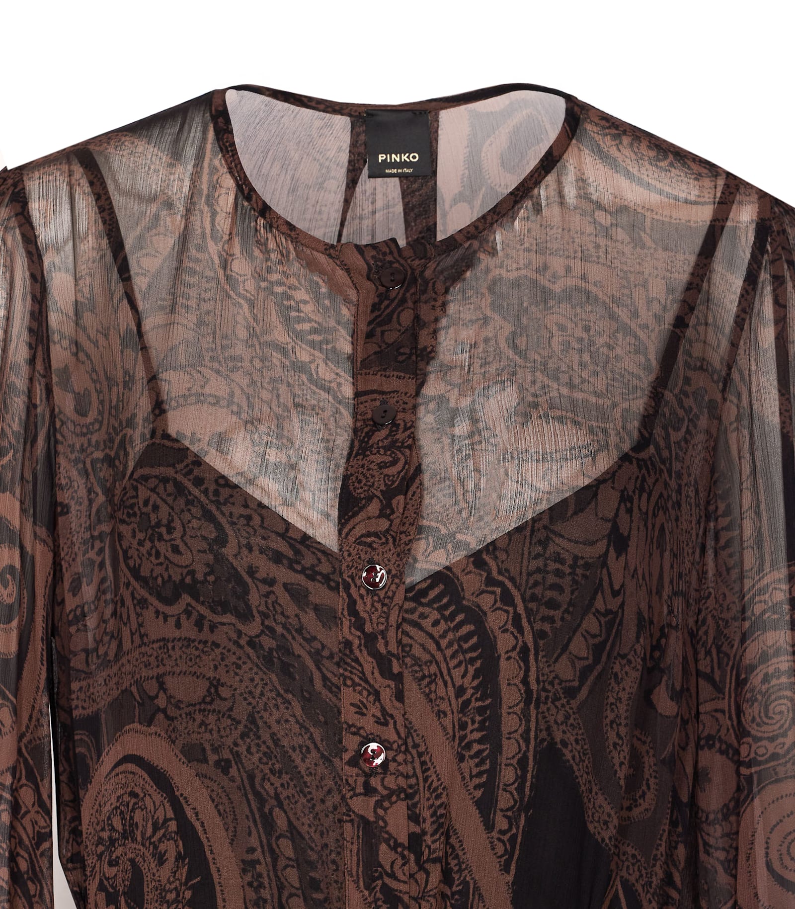 Pinko Long Sleeve Tiered Dress With Belt Detail In Brown
