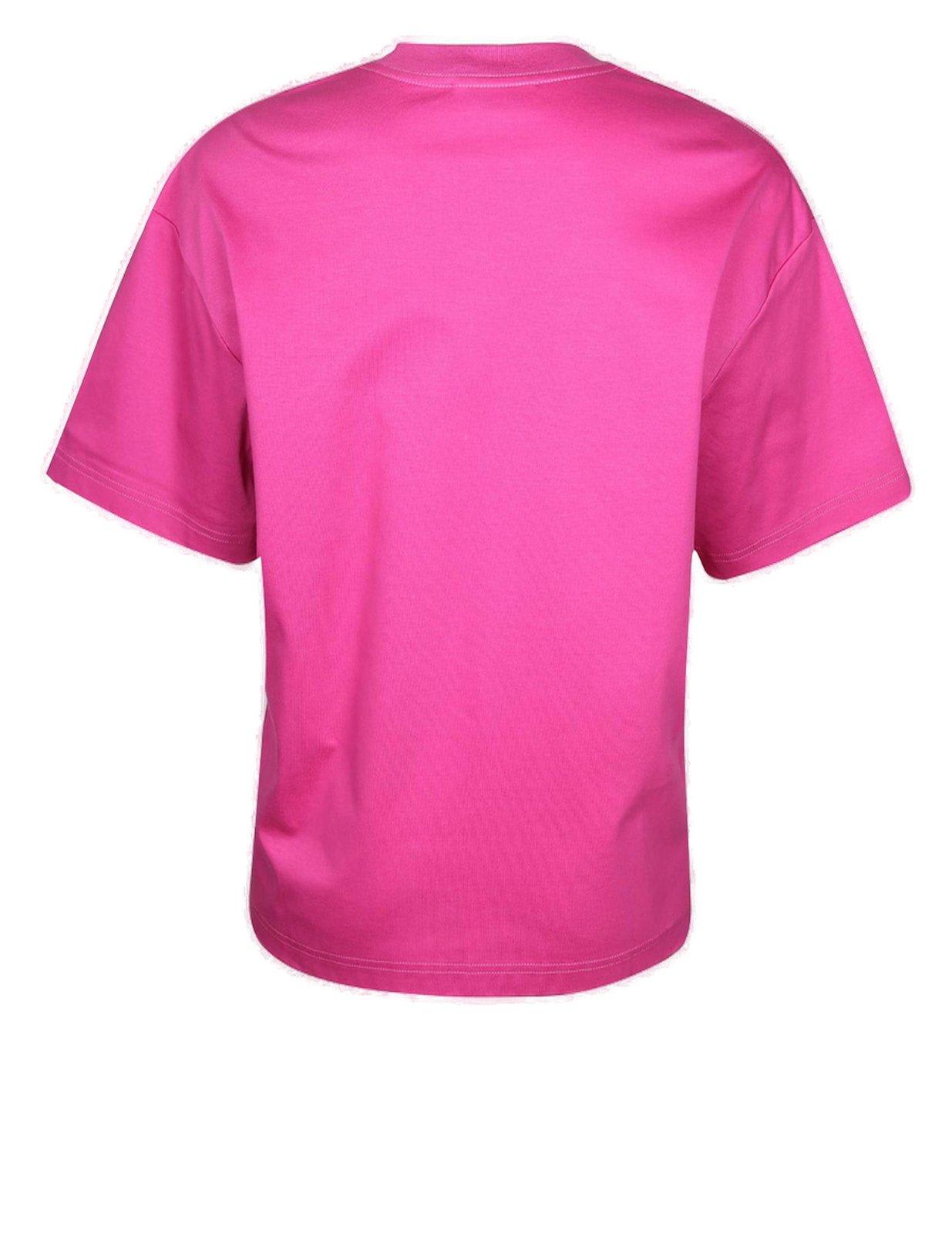 Shop Lanvin Logo Embroidered Crewneck T-shirt In Fuchsia