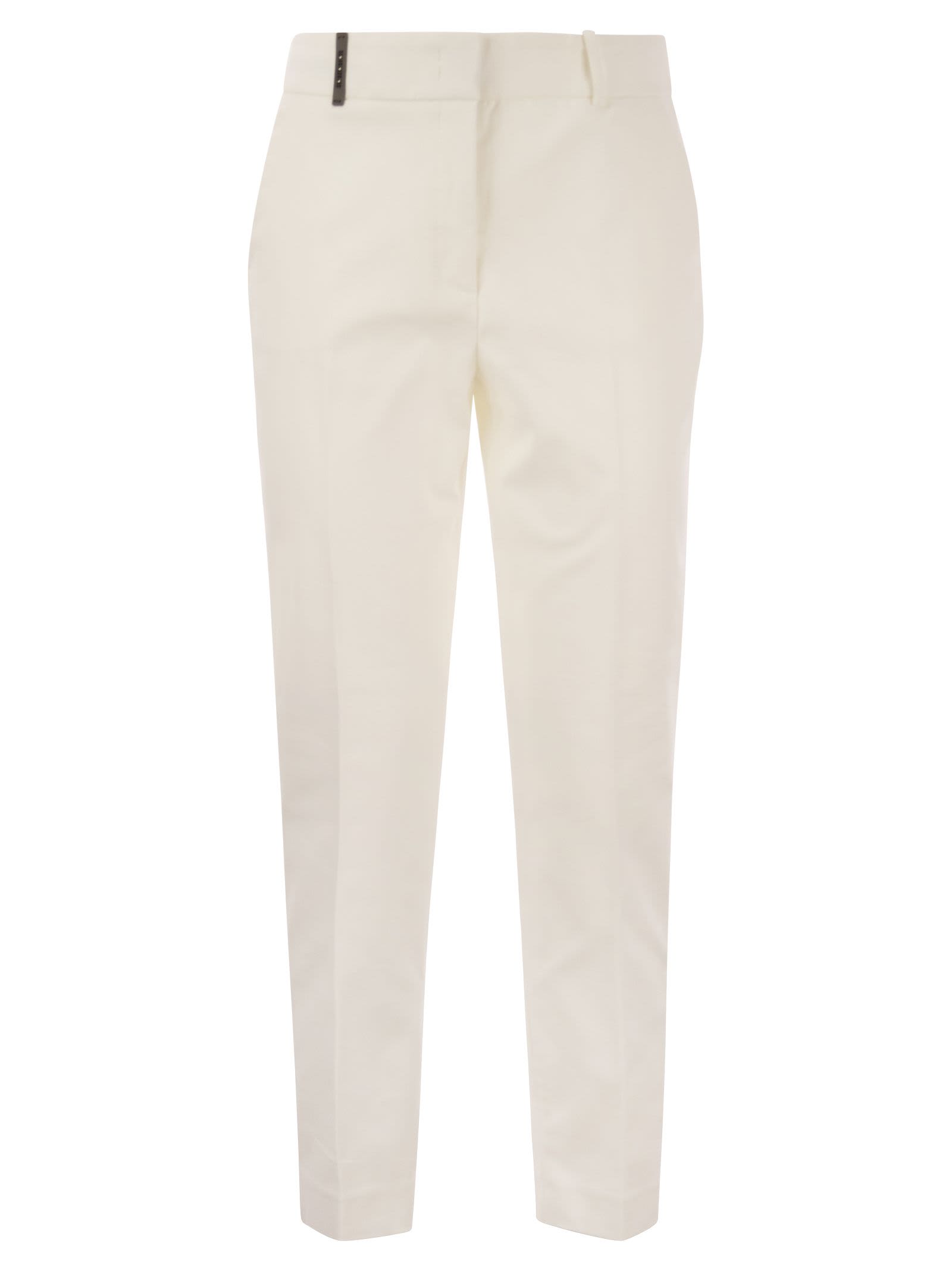 Shop Peserico Iconic Fit Trousers In Comfort Cotton Satin In White
