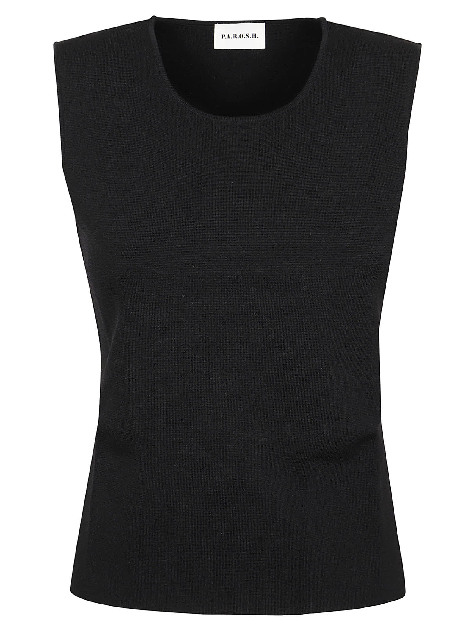 P.a.r.o.s.h Parosh Body-hugging Black Knitted Top With Classic Crew Neck In Nero