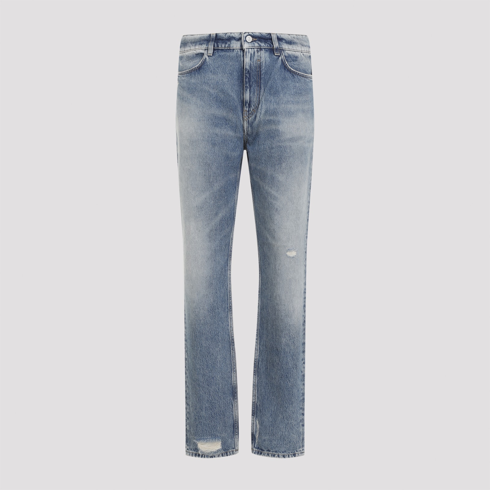 Givenchy Washed Denim Tapered Leg Jeans With Contrast Stitching In Ocean Blue