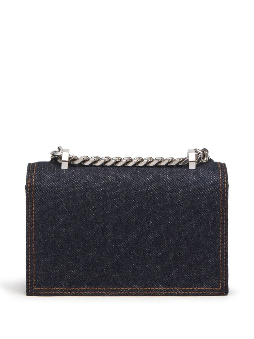 Shop Alexander Mcqueen Mini Biker Jewelled Satchel Bag In Denim