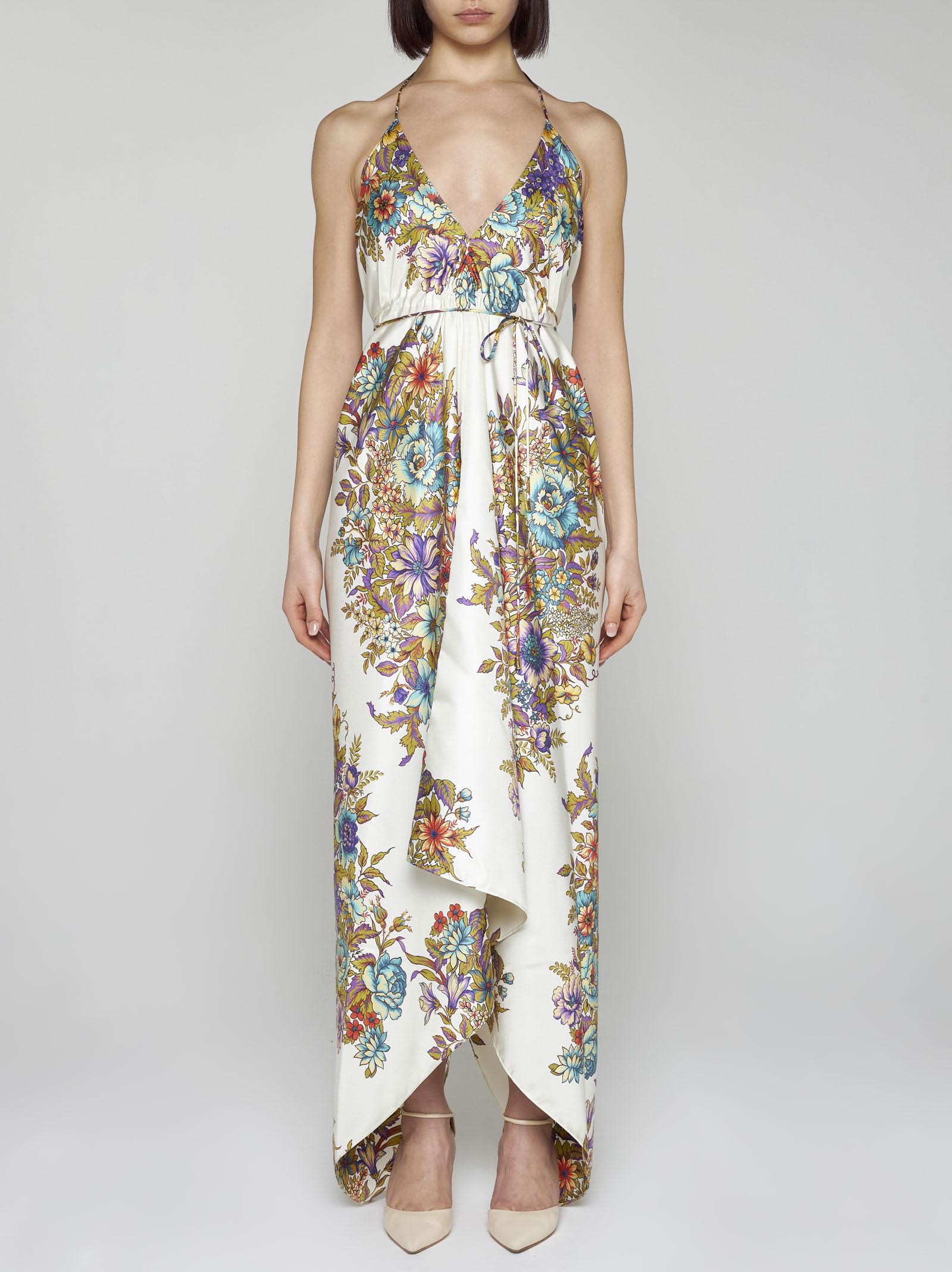 Shop Etro Floral Print Silk Long Dress