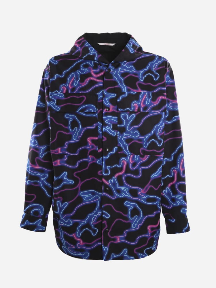 Valentino Long Nylon Jacket With All-over Neon Camou Print