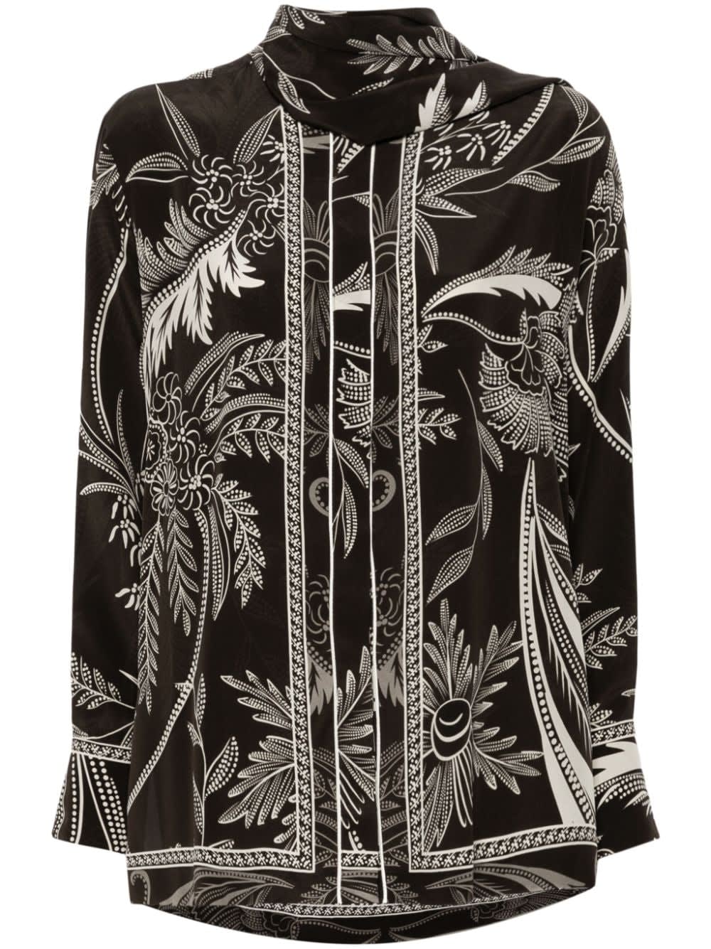 F.r.s For Restless Sleepers Printed Silk Shirt In Black