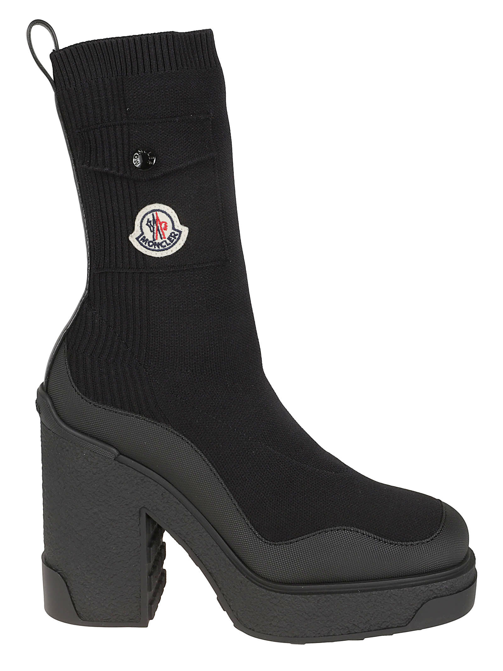 Moncler Splora Leather And Rubber-trimmed Ribbed Stretch-knit Ankle Boots In Black