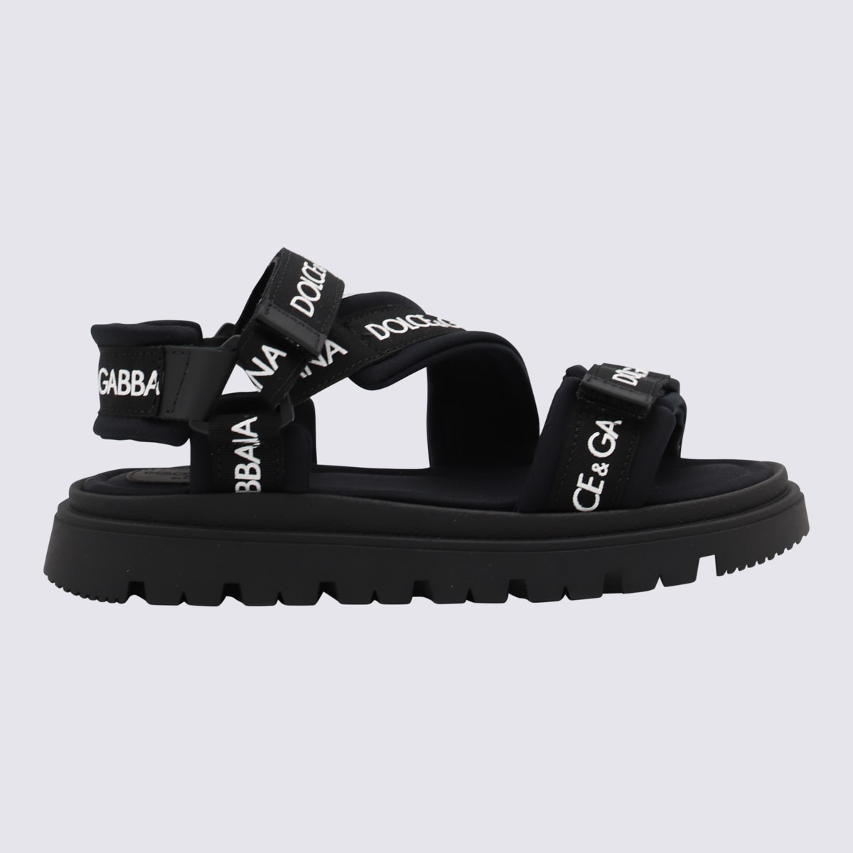 Dolce & Gabbana Kids' Black Cotton And Leather Sandals