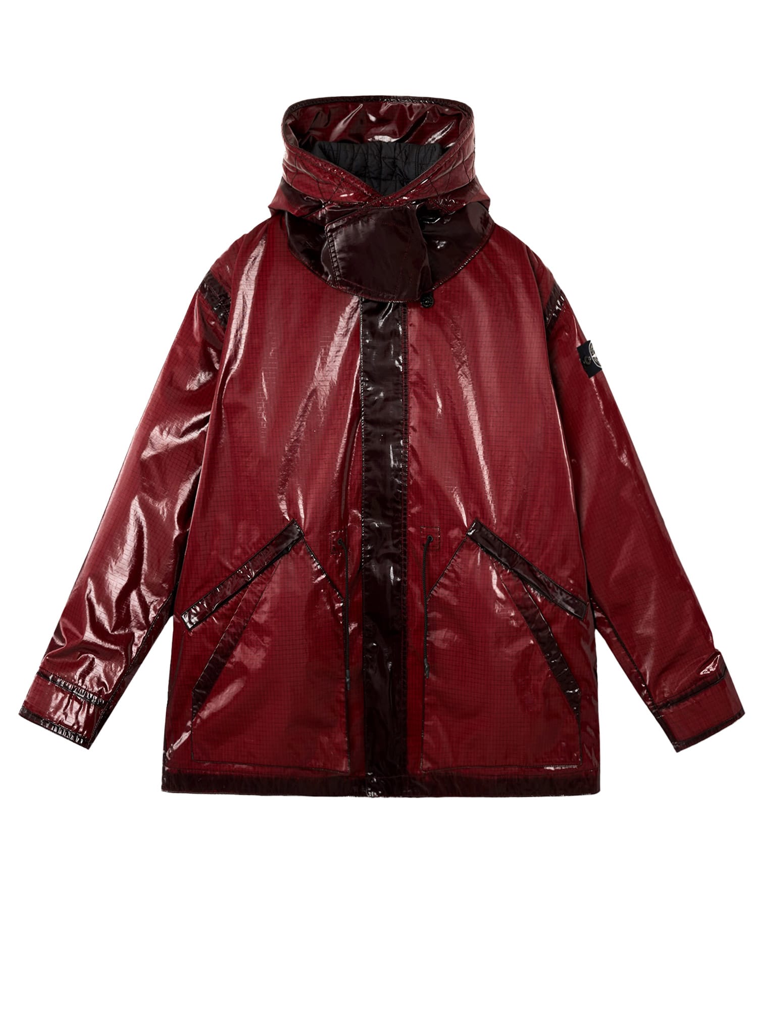 Stone Island Hooded Parka With Prismatic Effect And Padded Lining In Burgundy