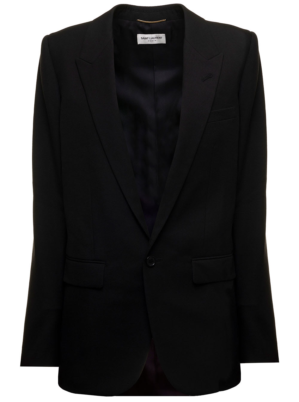 Saint Laurent Womans Black Gabardine Single-breasted Blazer In Black