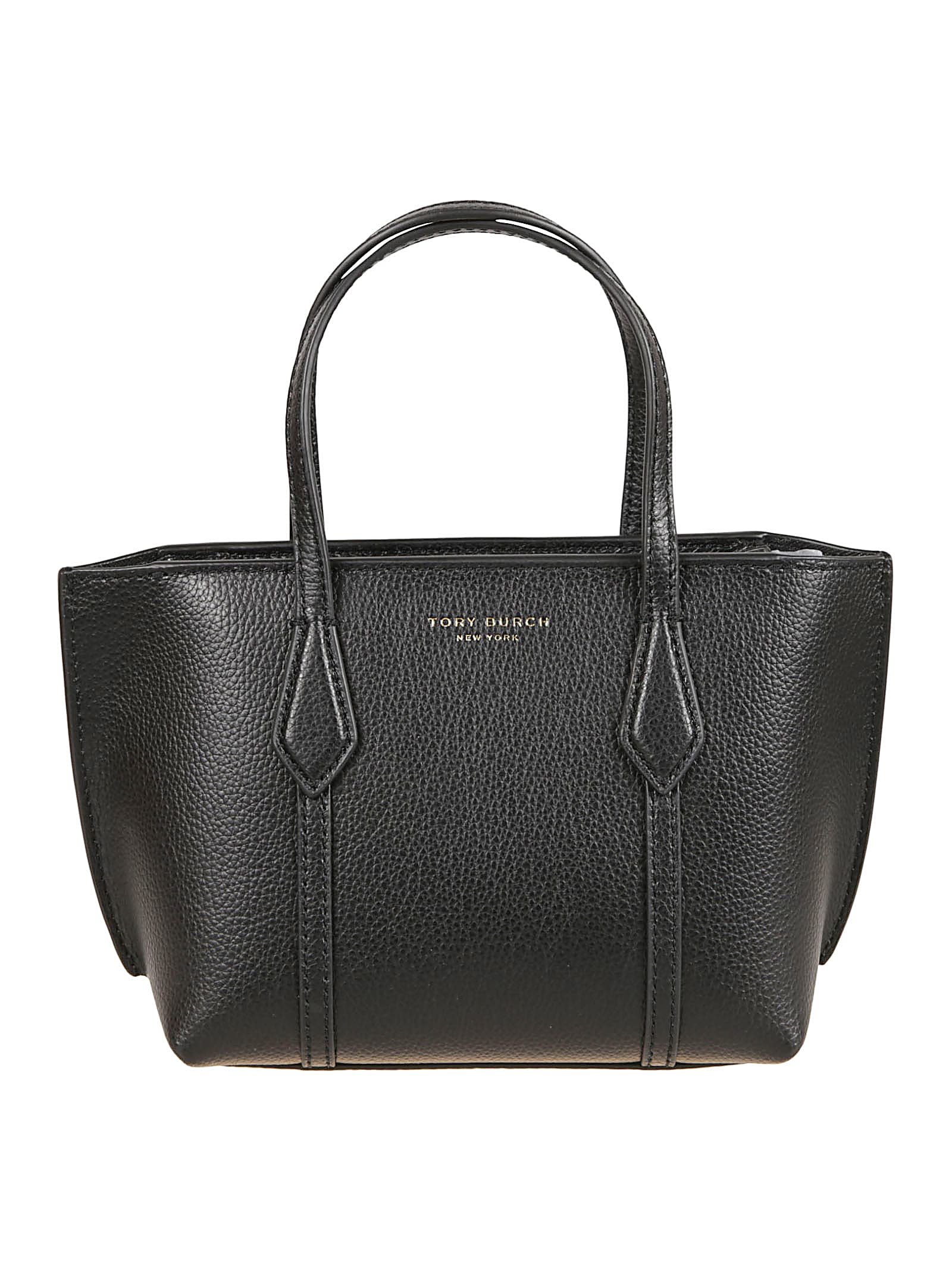 Tory Burch Perry Mini Leather Tote In Black