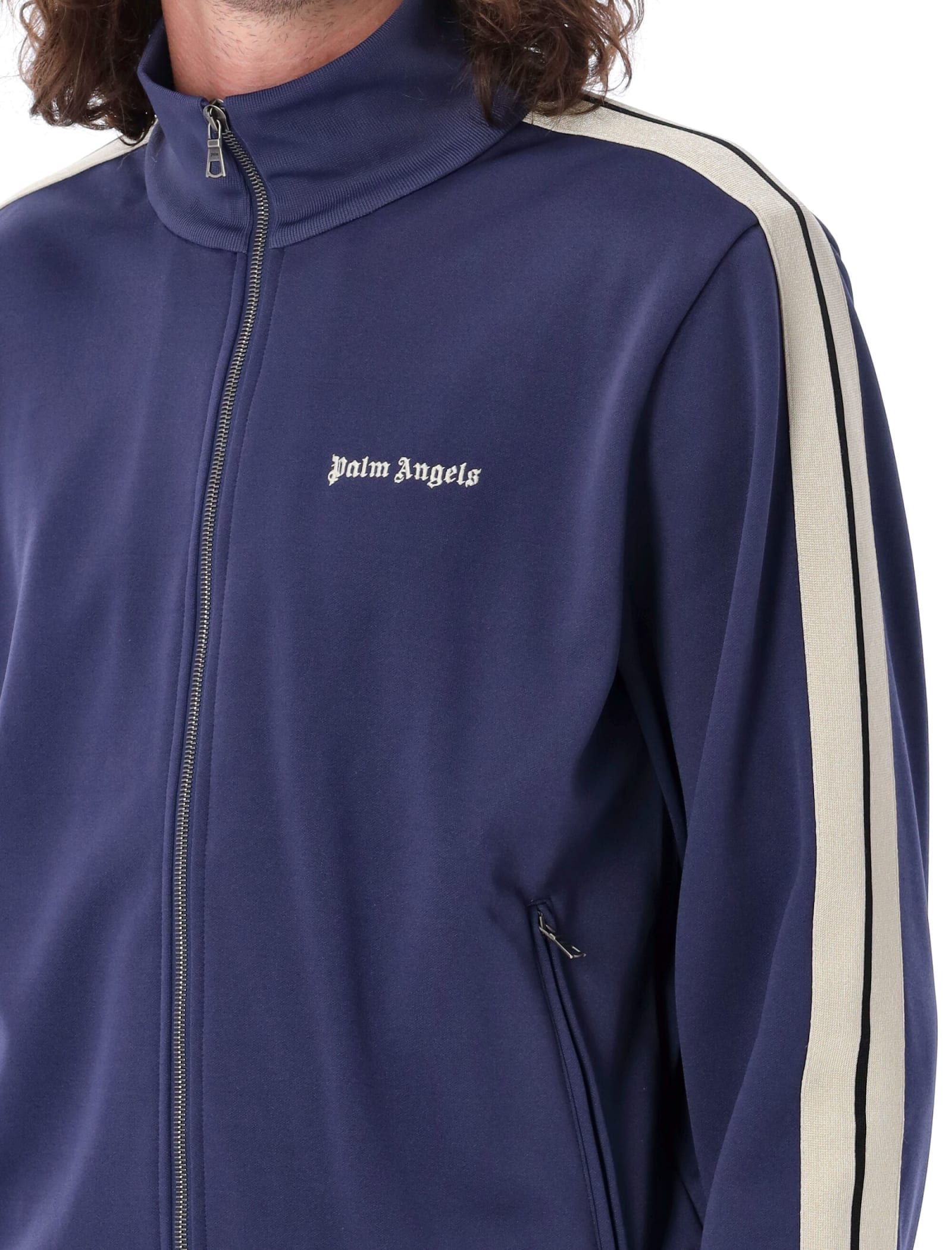 Shop Palm Angels Classic Logo Track Jacket In Navy Blue Off White