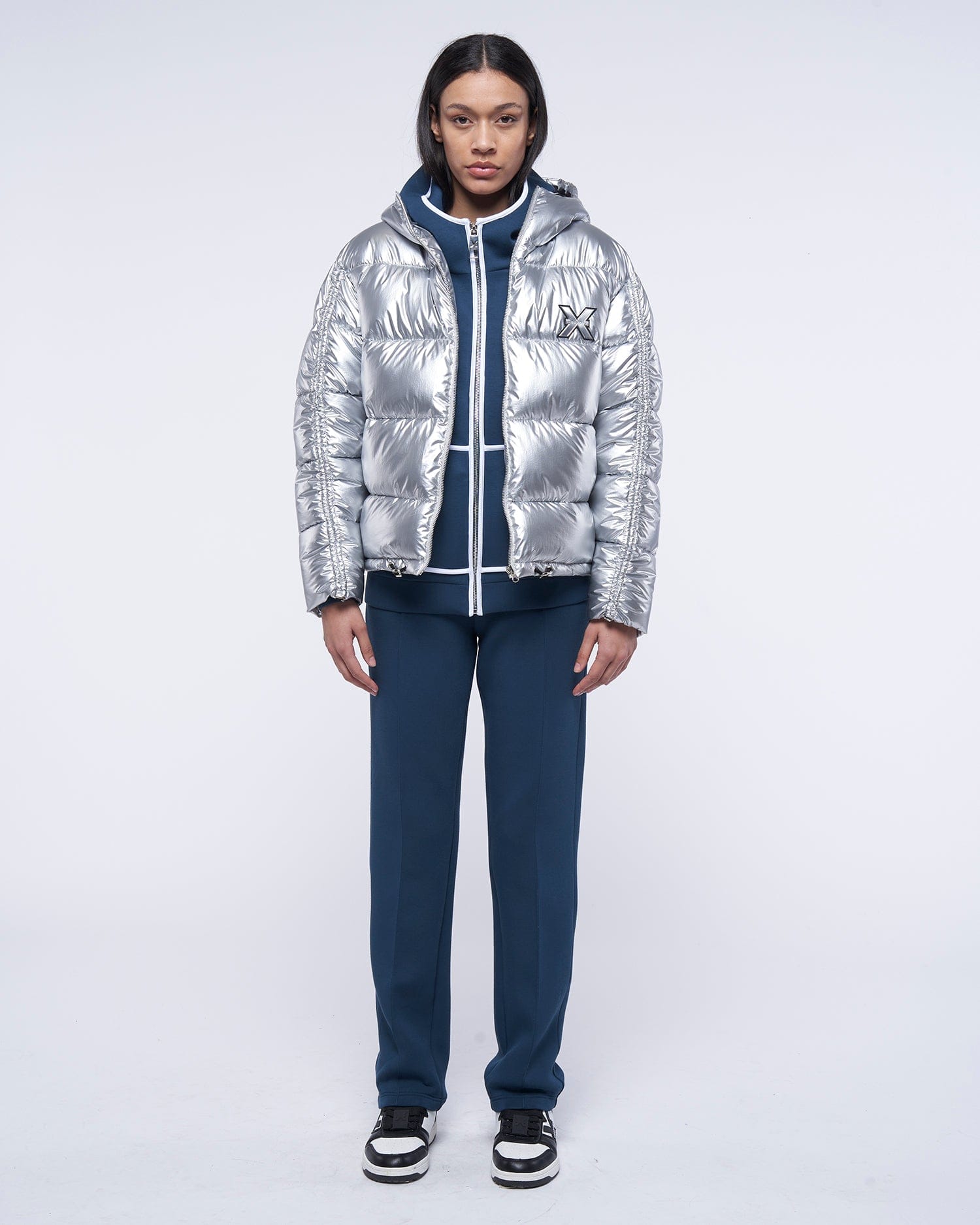 Shop John Richmond Padded Down Jacket With Logo In Grigio