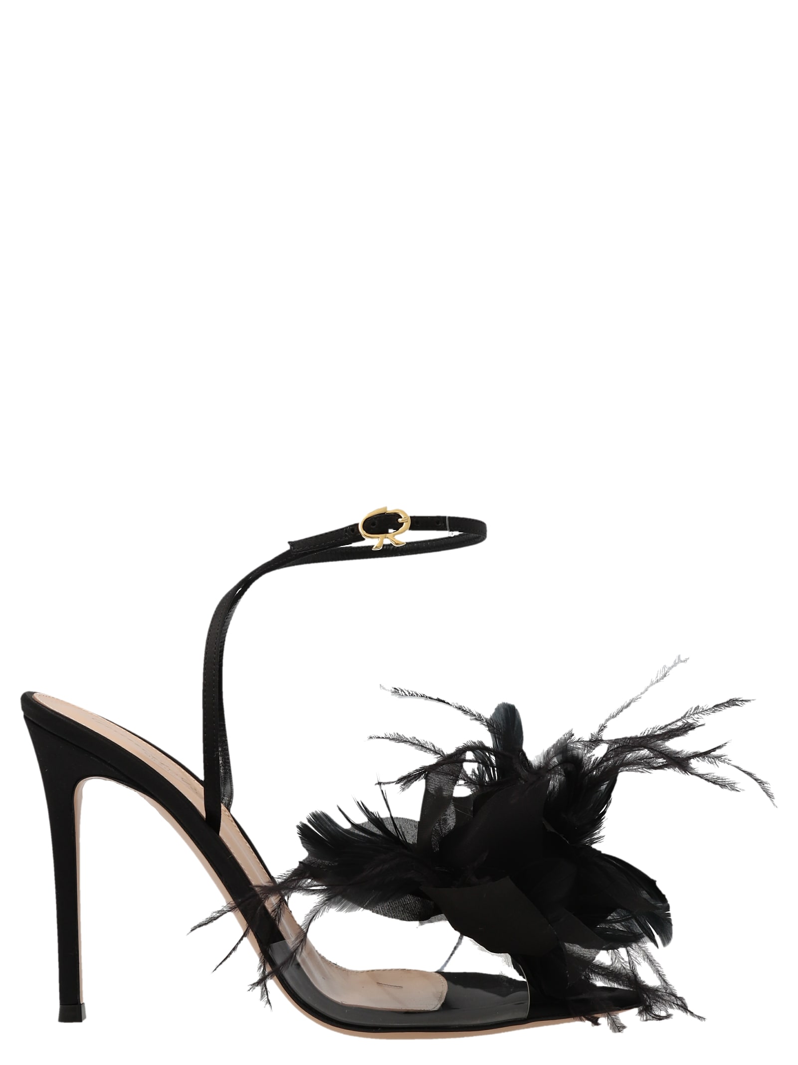 Gianvito Rossi Ynez 105mm Feather-embellished Sandals In Black