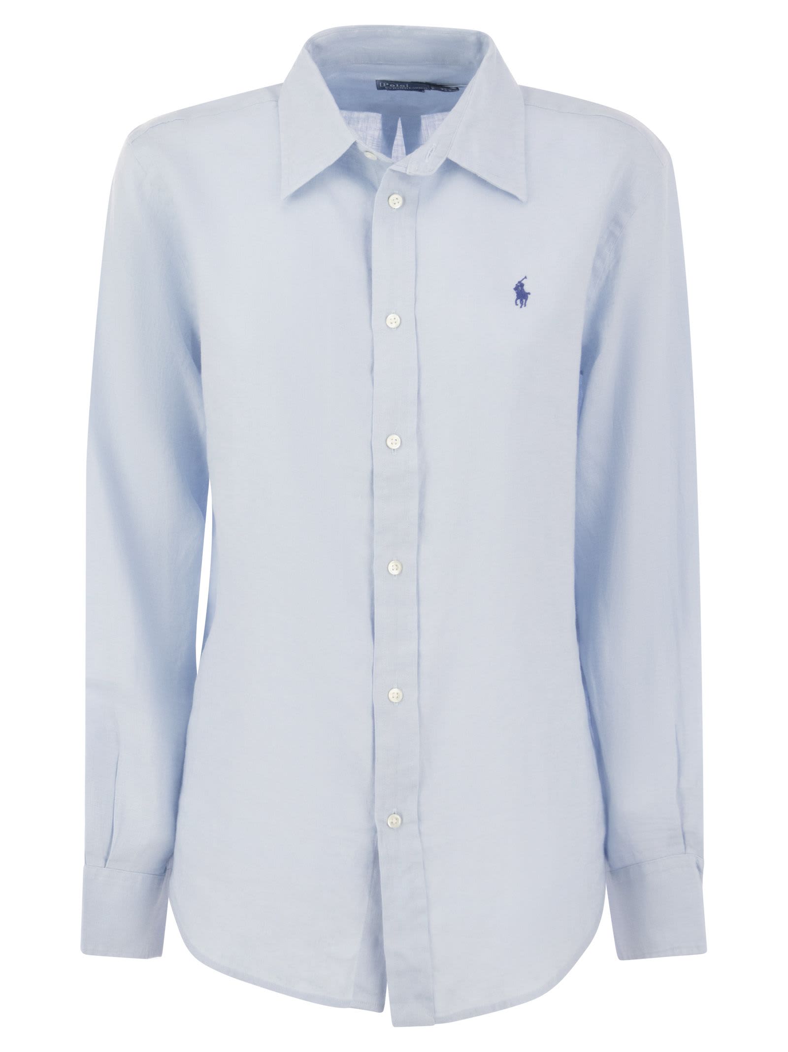 Relaxed-fit Short Shirt In Light Blue Linen
