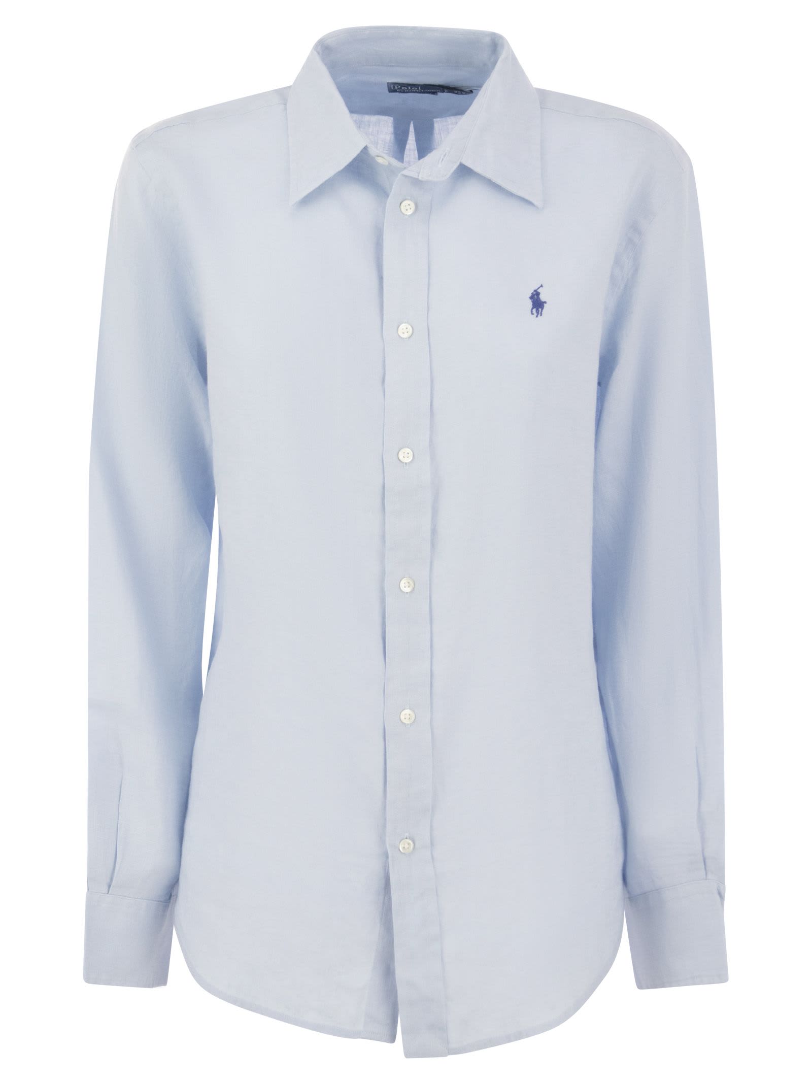 Polo Ralph Lauren Relaxed-fit Short Shirt In Light Blue Linen In Light Blue