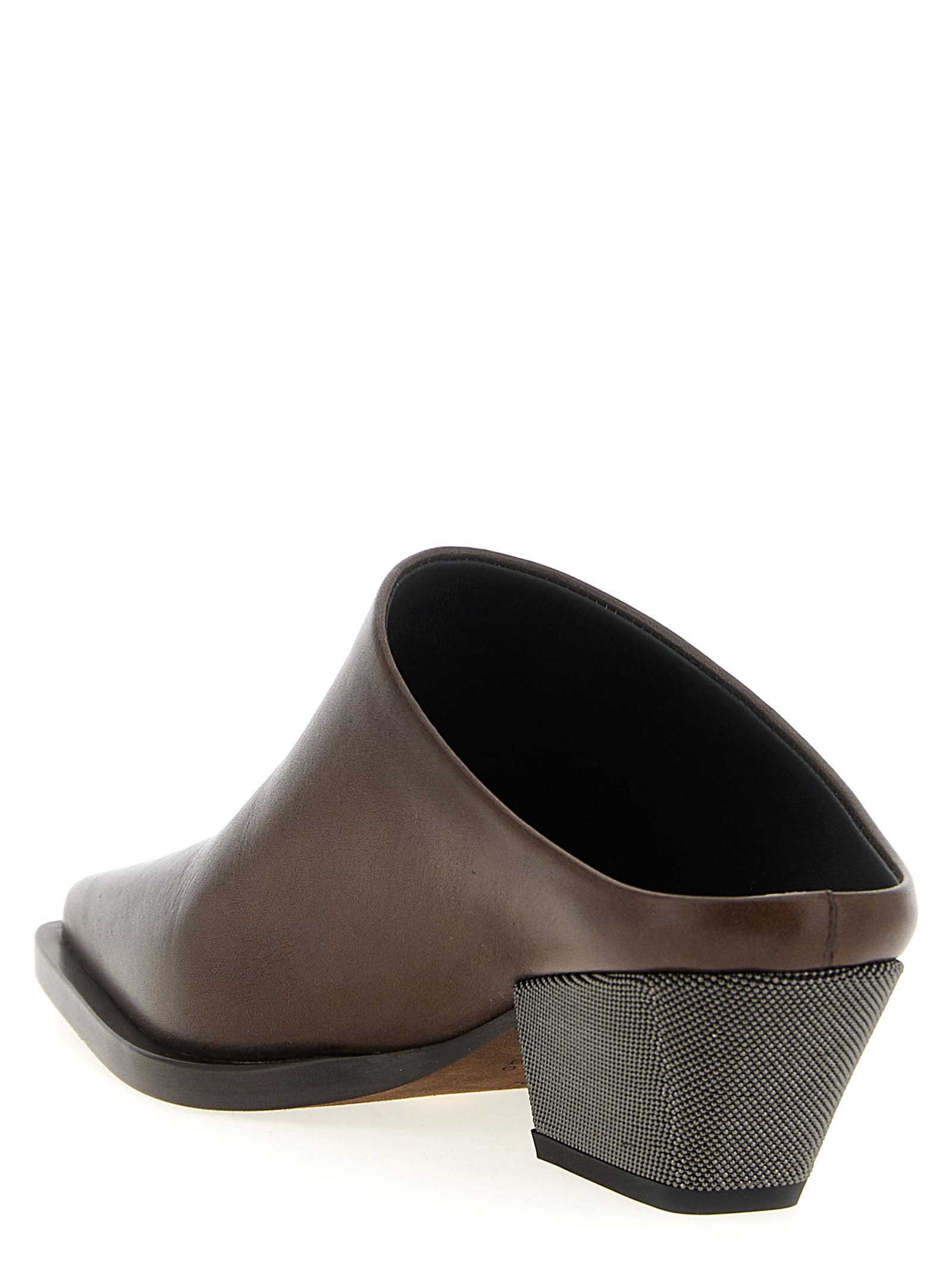 Brunello Cucinelli Precious Heels Sabots In Brown