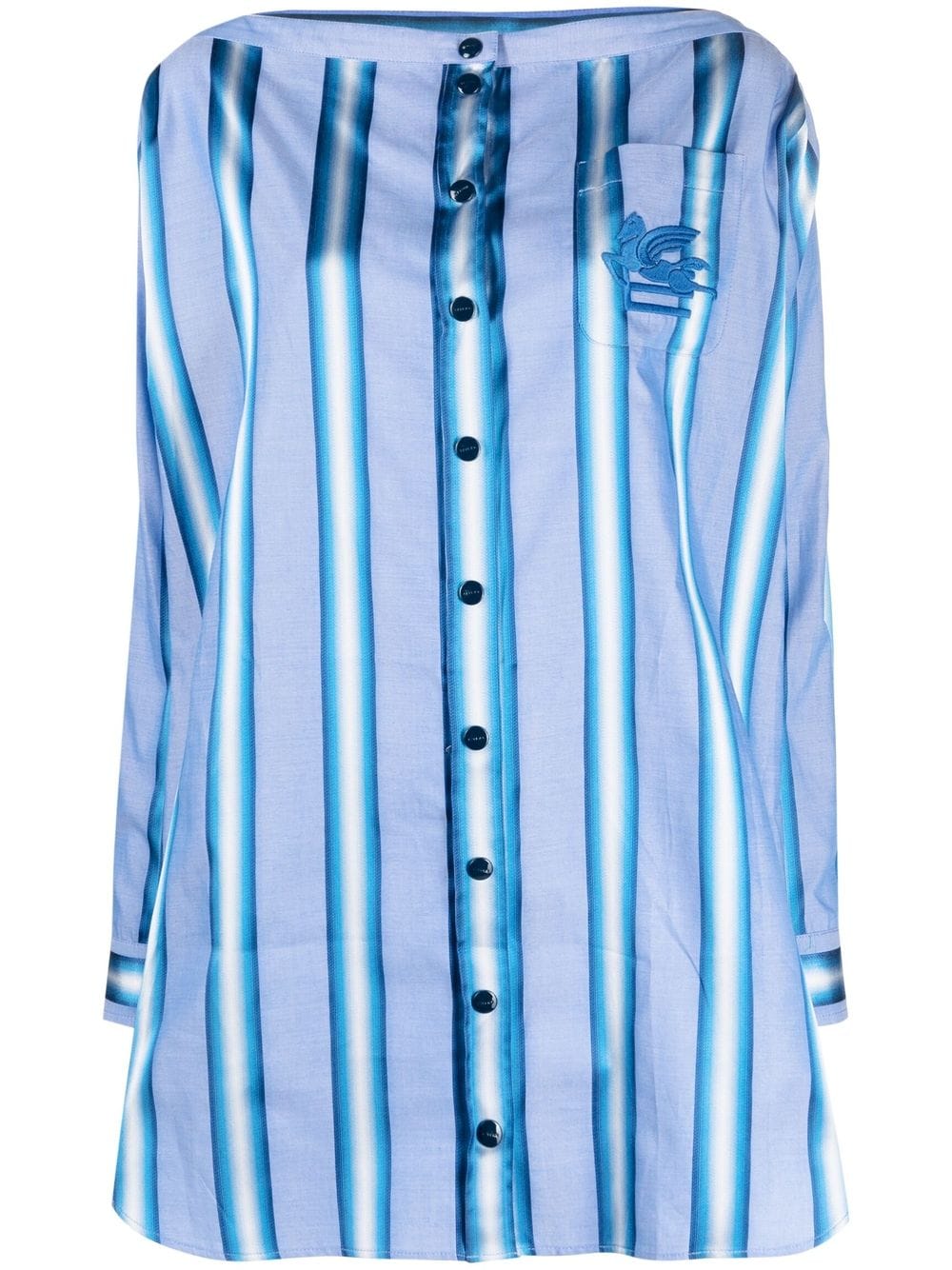 Etro Striped Cotton Mini Dress In Blue