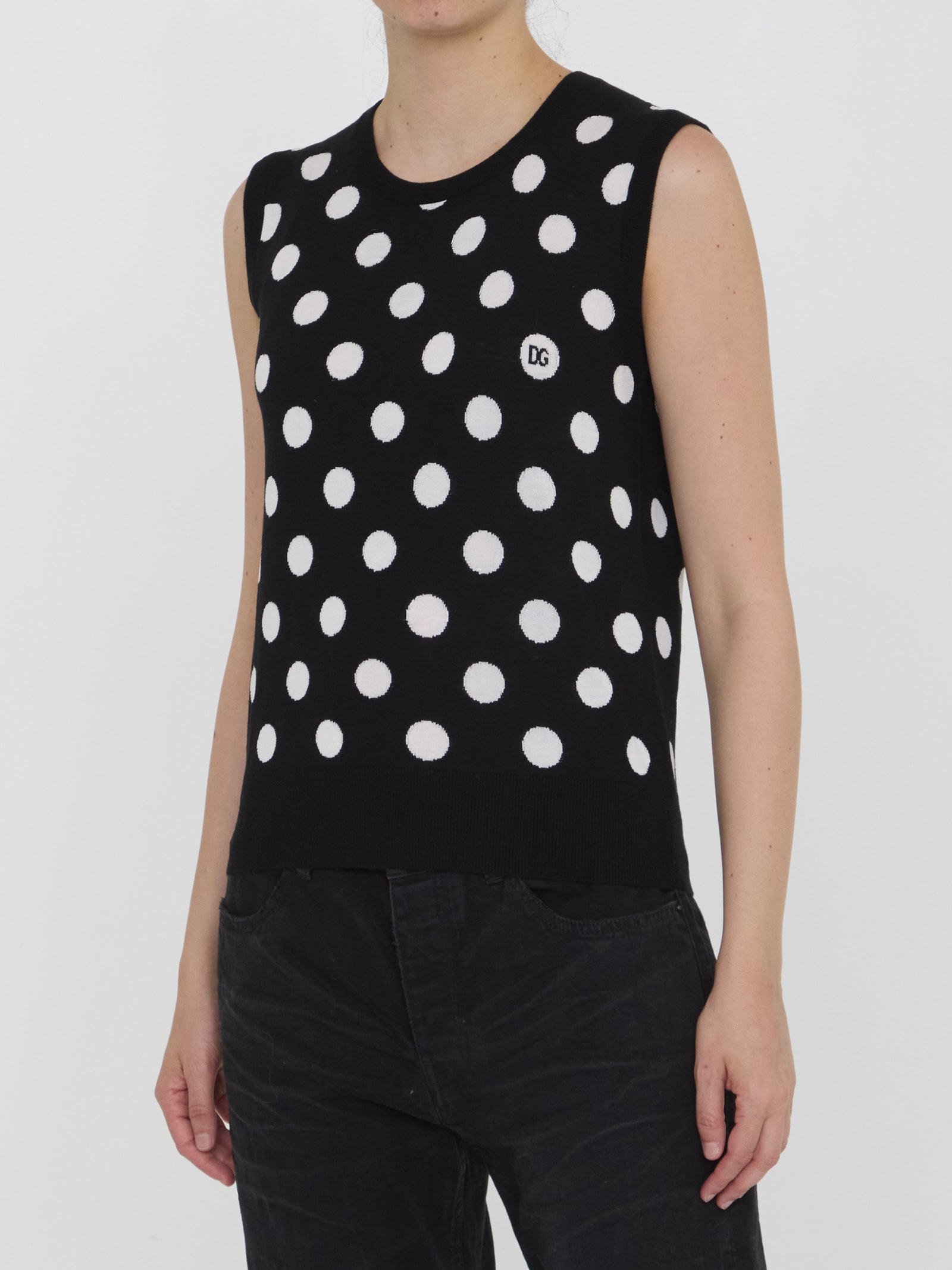 Shop Dolce & Gabbana Top With Polka-dot Motif In Black