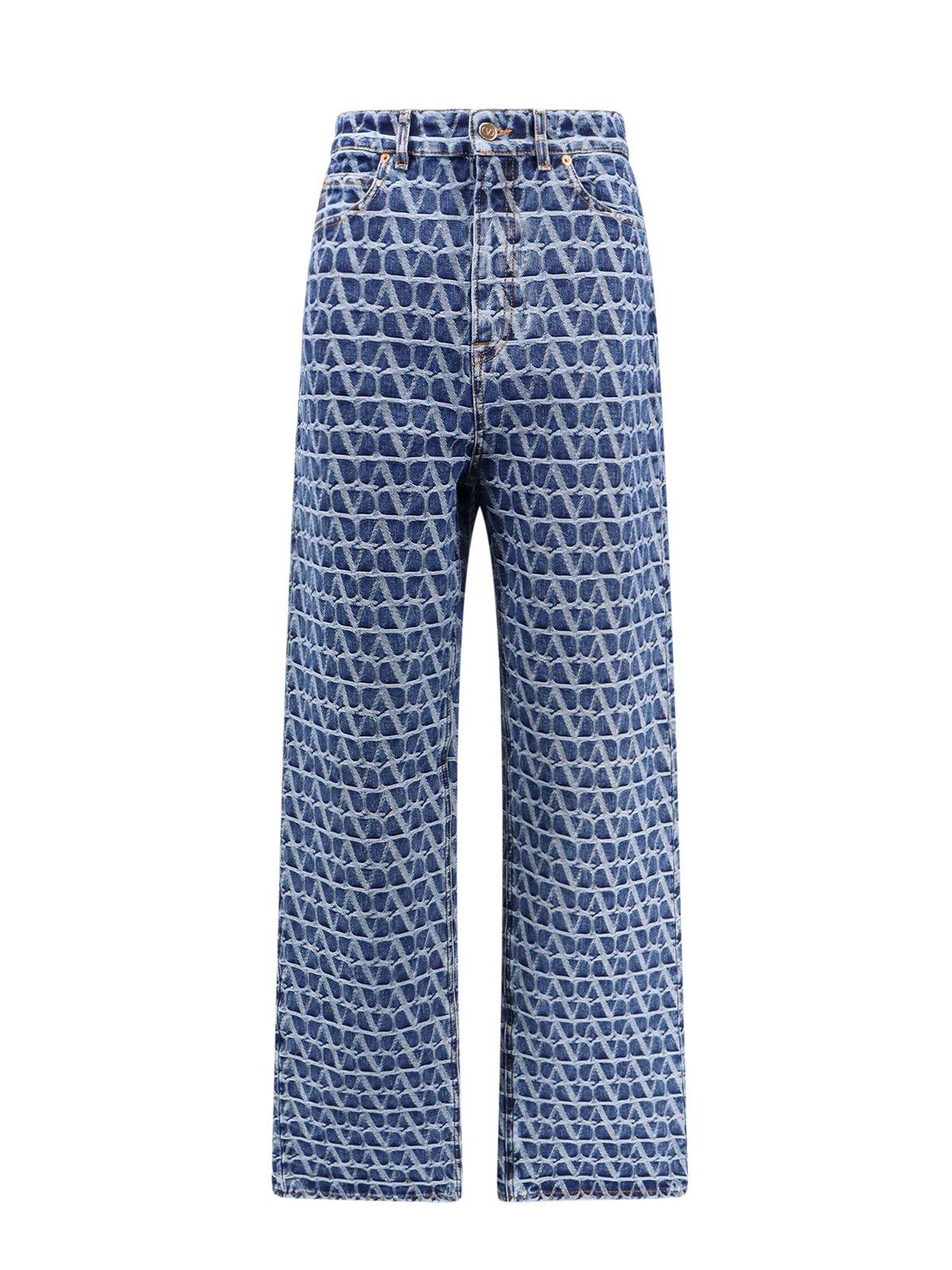 Shop Valentino Toile Iconographe Monogram Jeans In Medium Blue Denim