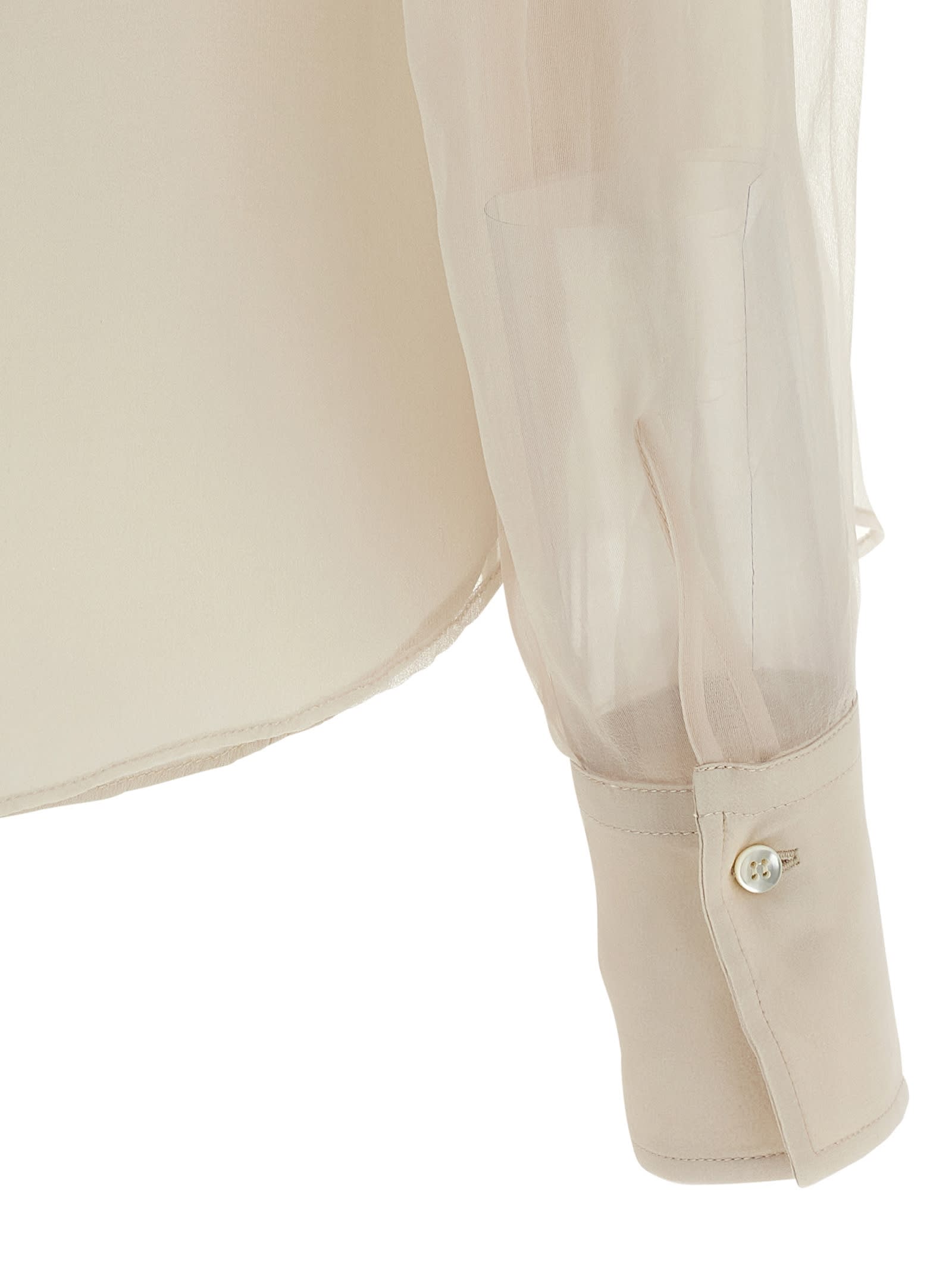 Brunello Cucinelli Silk Blouse With Diamond Cut Brass In Neutral
