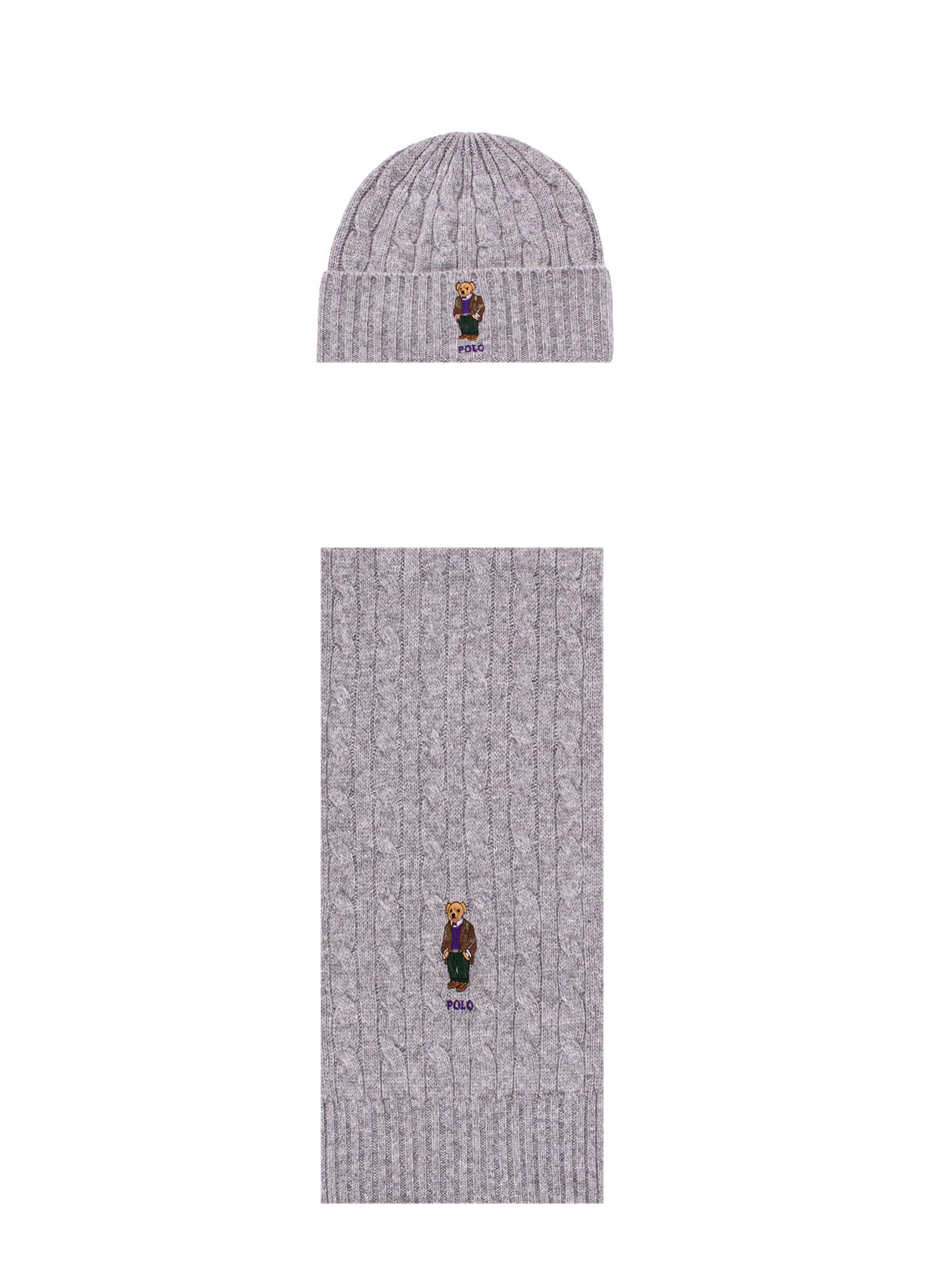 Shop Polo Ralph Lauren Hat And Scarf In Grey