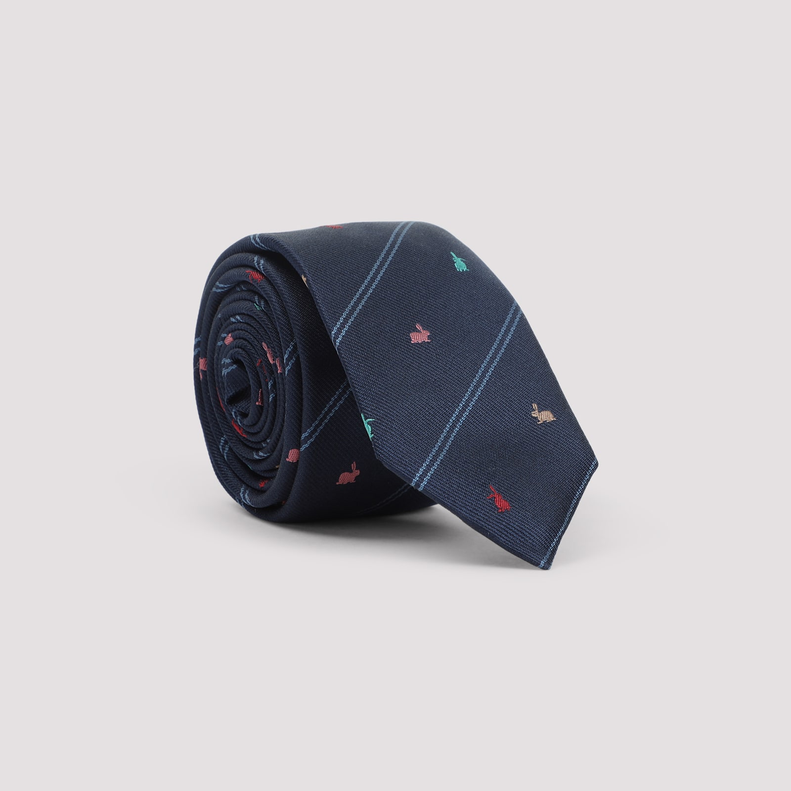 Paul Smith Navy Silk 'rabbit' Pinstripe Tie Blue In Blue