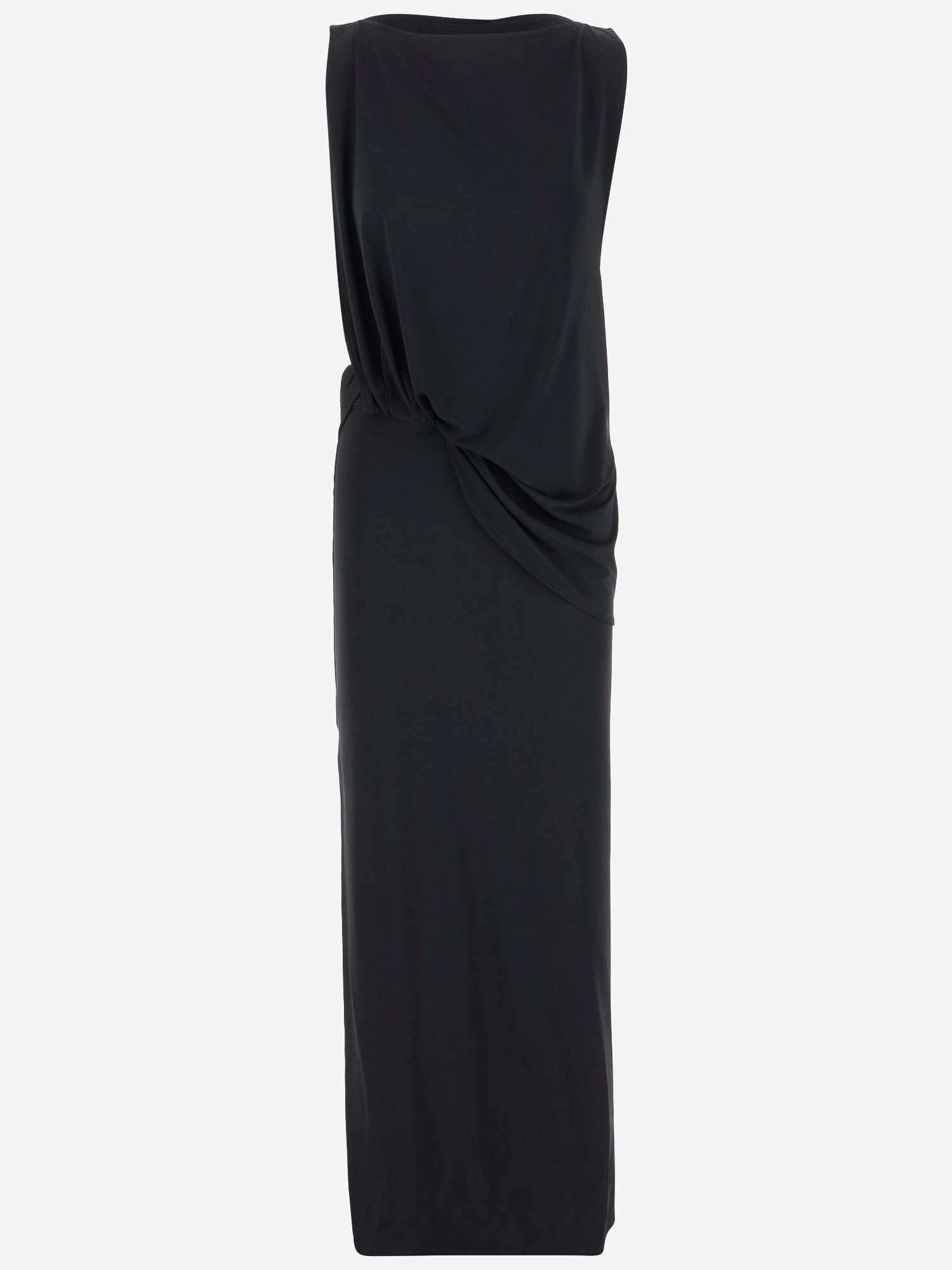 Jacquemus La Robe Peplo Black Long Dress With Square Neck And Cut-out Detail On The Side In Viscose Blend Woma In Black