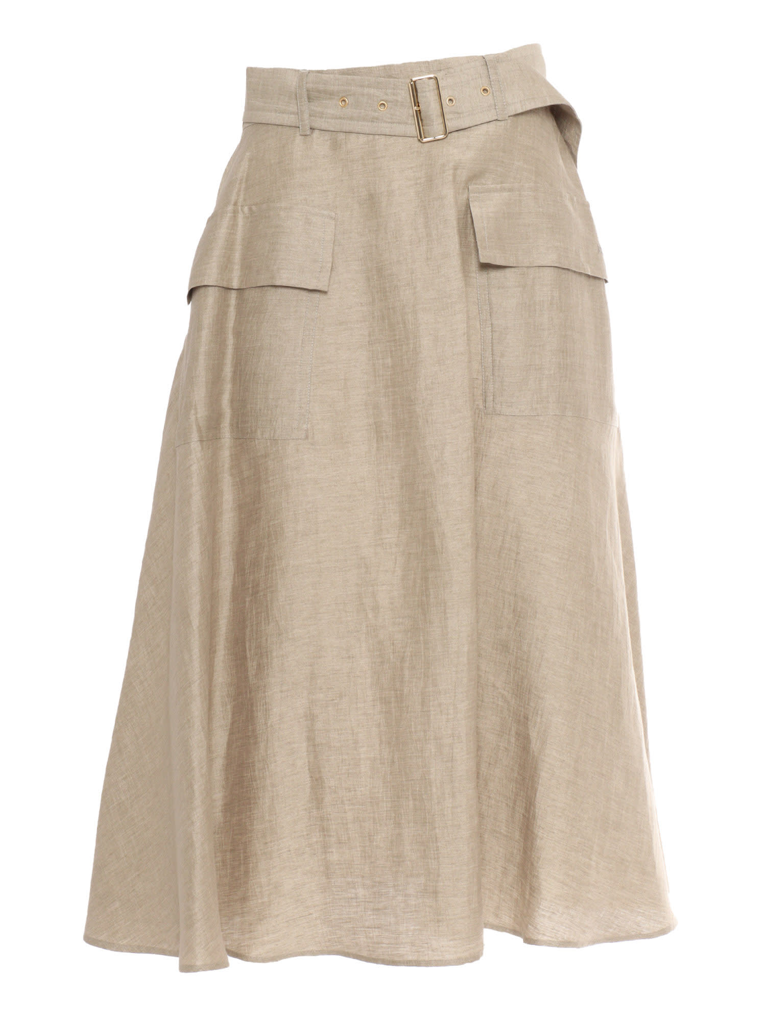 Fay Long Skirt With Belt In Neutral