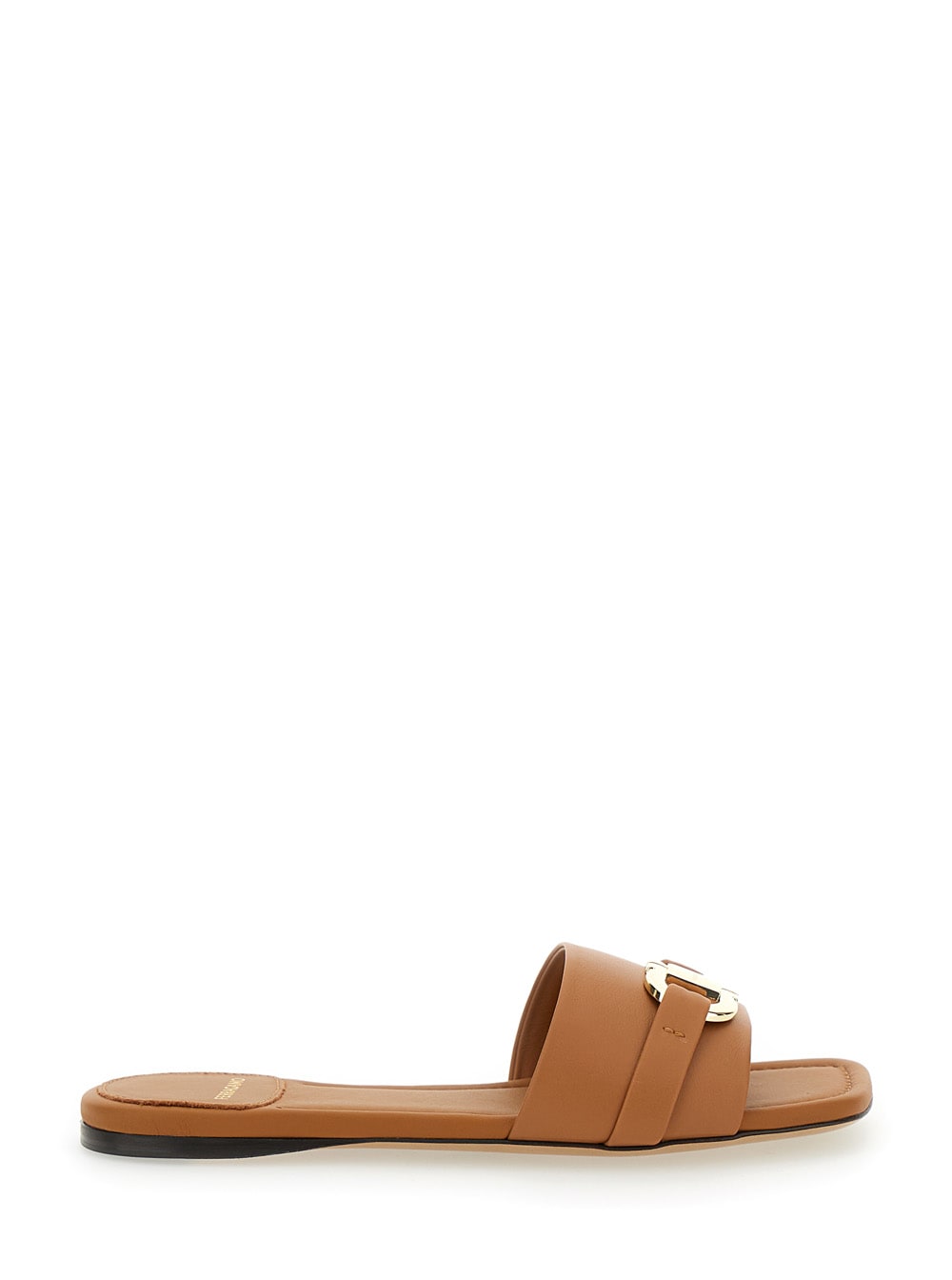 Shop Ferragamo Leah Brown Slide Sandals In Leather Woman