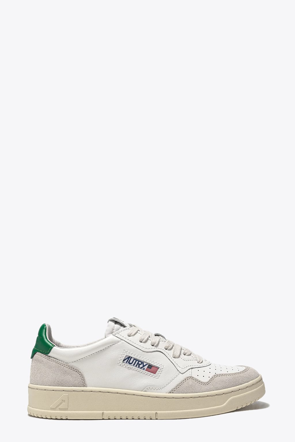 Autry 01 Low Man Leat Suede Wht/amaz White leather and suede low sneaker with green tab - Medalist