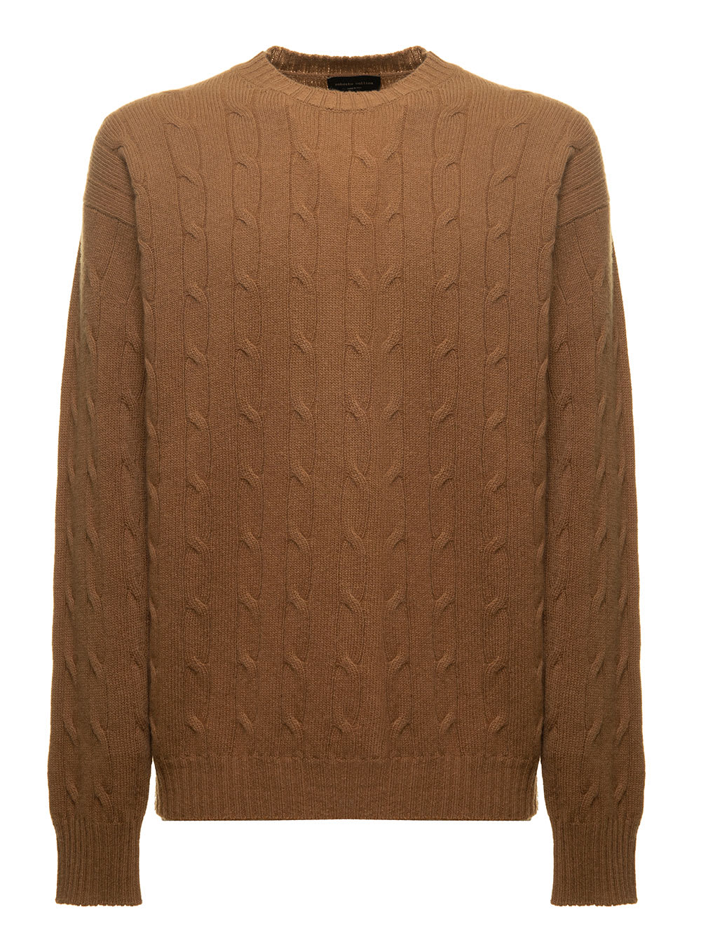 Camel Cable Knit Jumper In Wool And Cashmere Man Roberto Collina