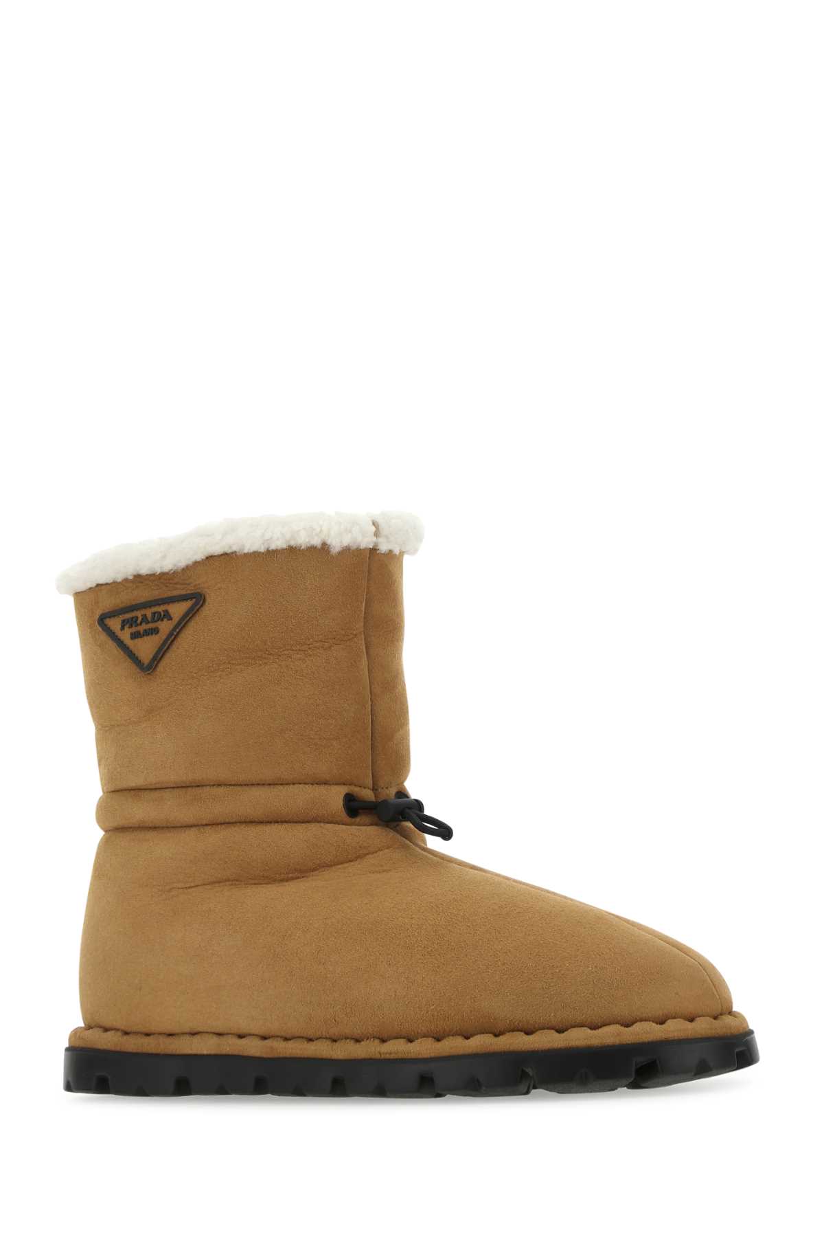 Shop Prada Camel Shearling Ankle Boots In F0046