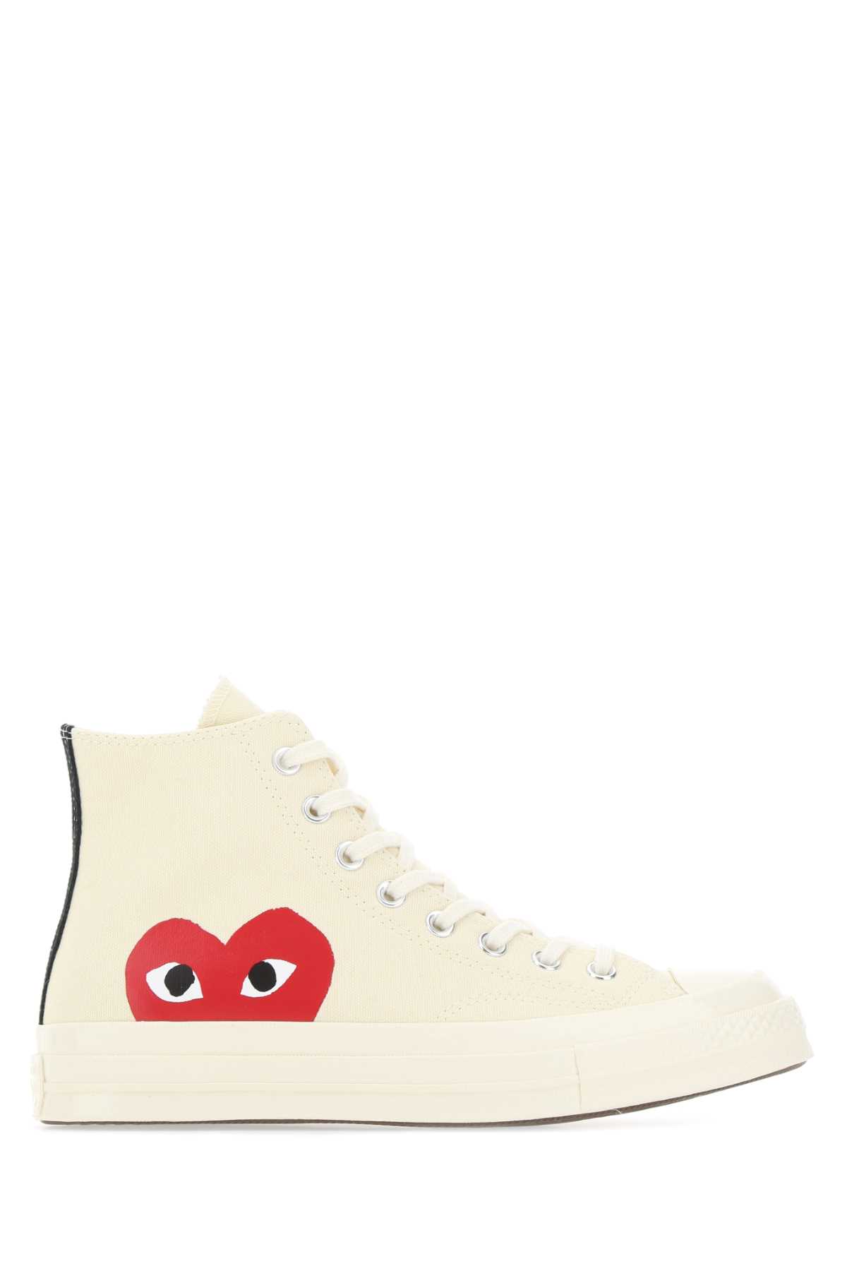 Shop Comme Des Garçons Play Ivory Canvas Sneakers In White
