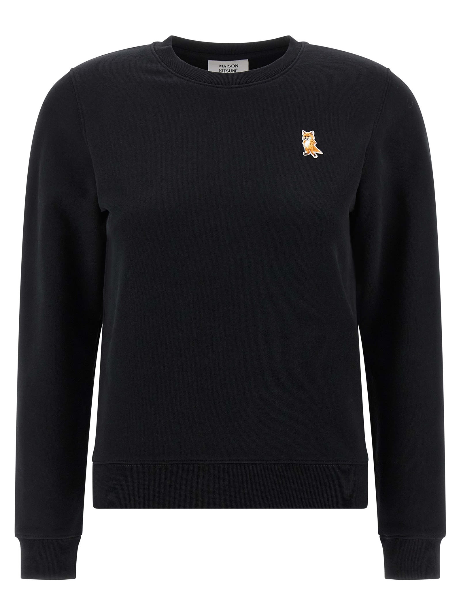 Maison Kitsuné Lady Fox Cotton Crewneck Sweatshirt In Black