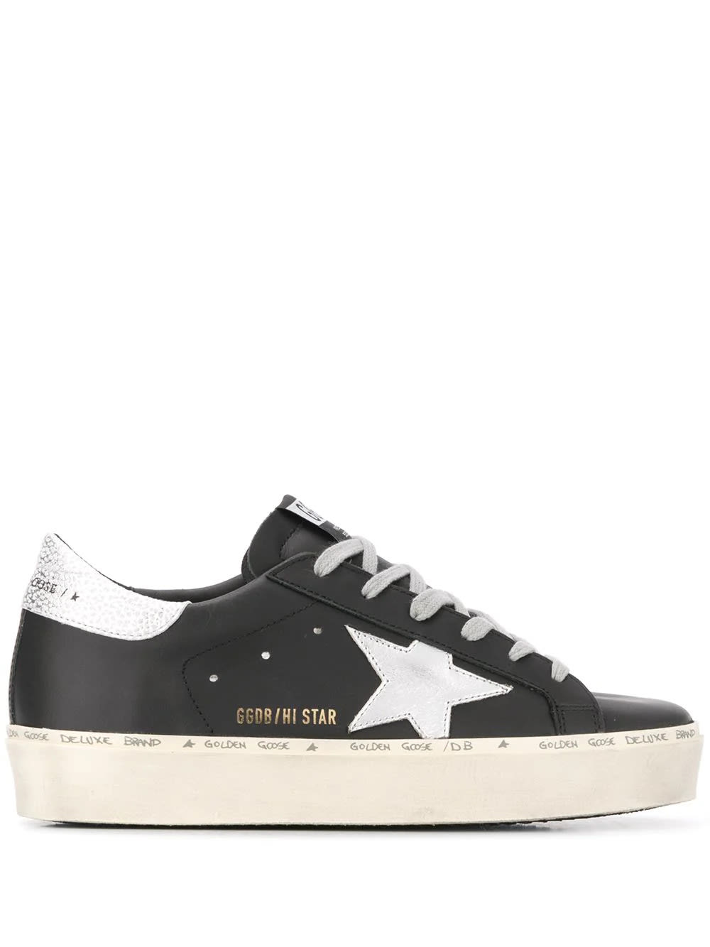 Golden Goose Woman Black Hi-star Sneakers With Silver Star And Spoiler