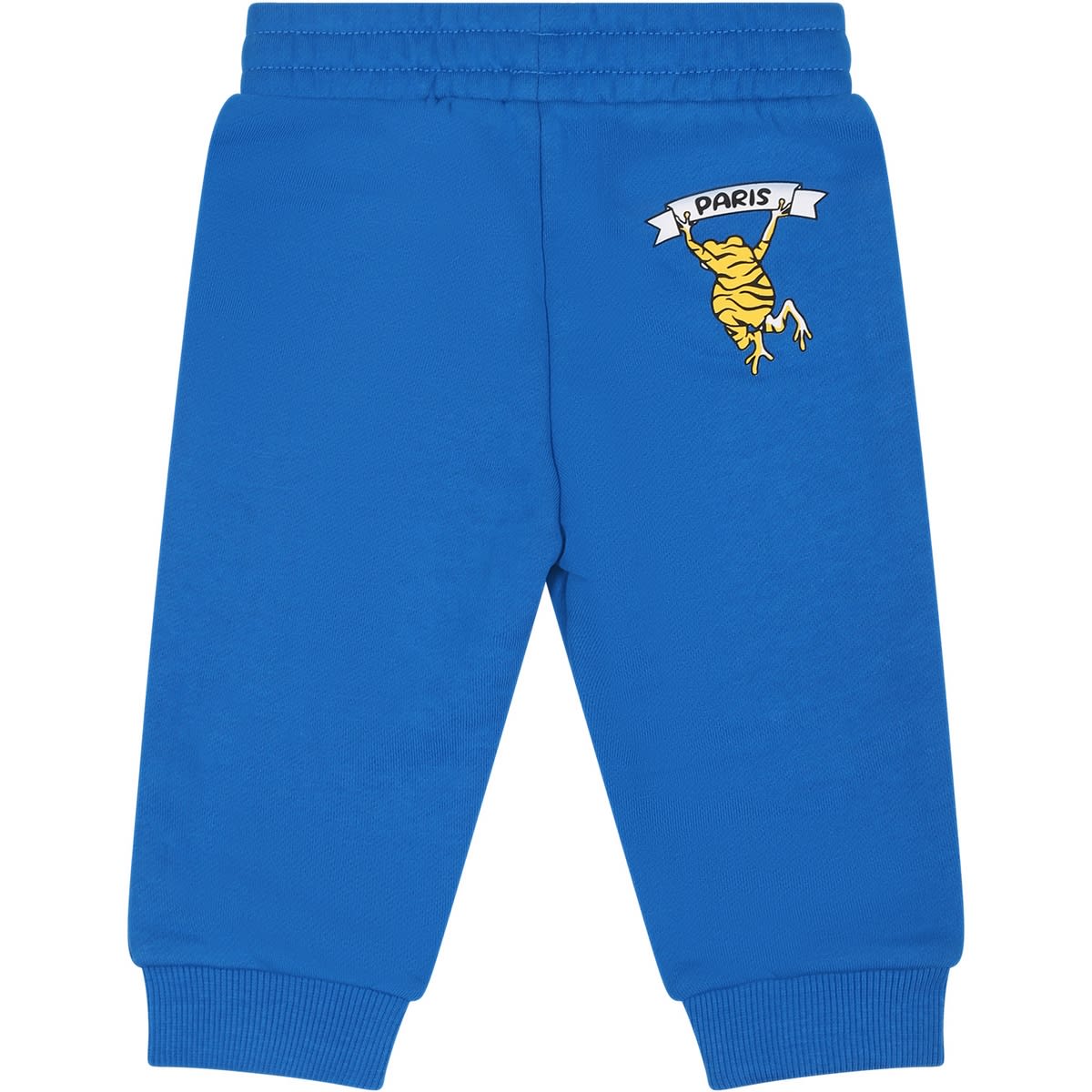 Shop Kenzo Light Blue Trousers For Baby Boy With Logo And Print