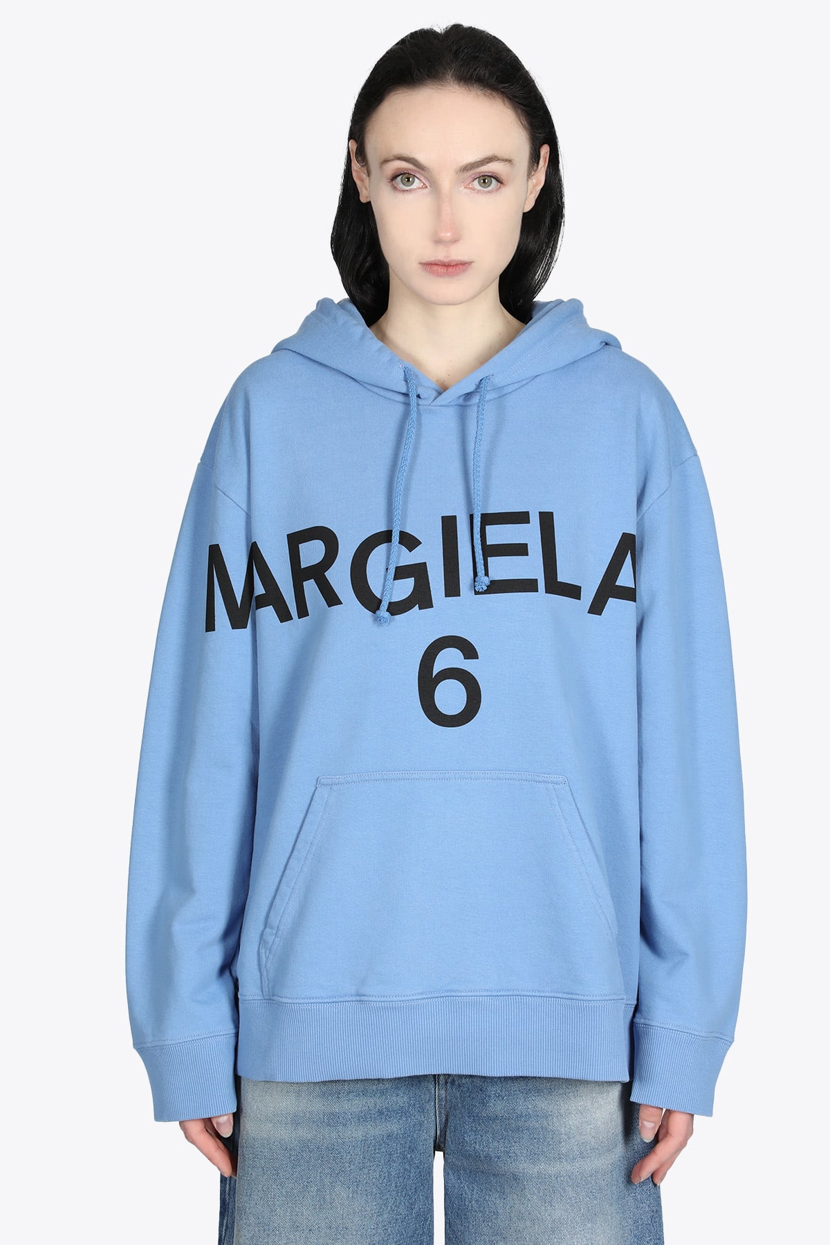 MM6 Maison Margiela Felpa Mm6 Light blue cotton hoodie with maxi logo