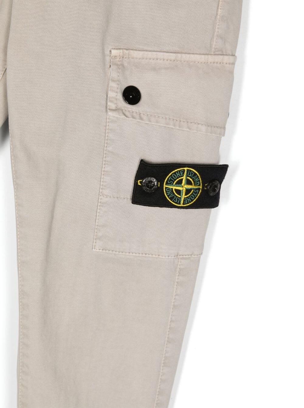 Shop Stone Island Junior Grey Pants With Patch Pockets And Patch Logo In Stretch Cotton Boy
