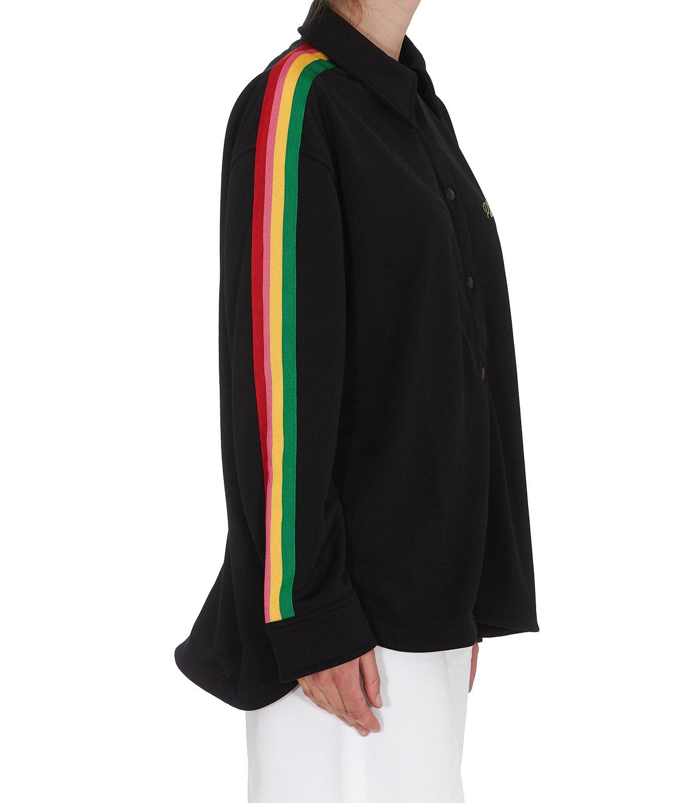 Shop Palm Angels Miami Logo Embroidered Side-stripe Shirt In Black