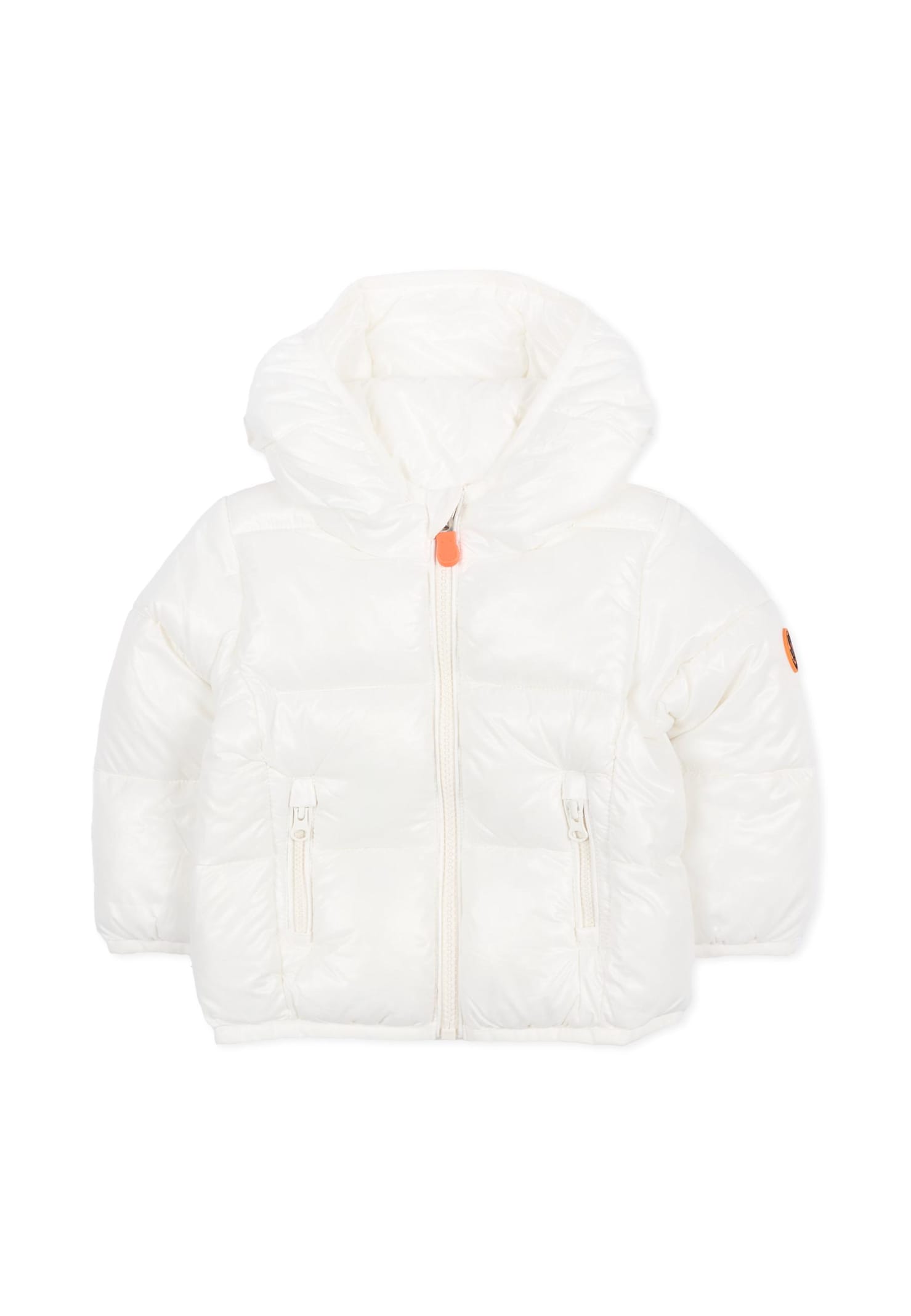 Save The Duck White Down Jacket For Babykids With Logo In White