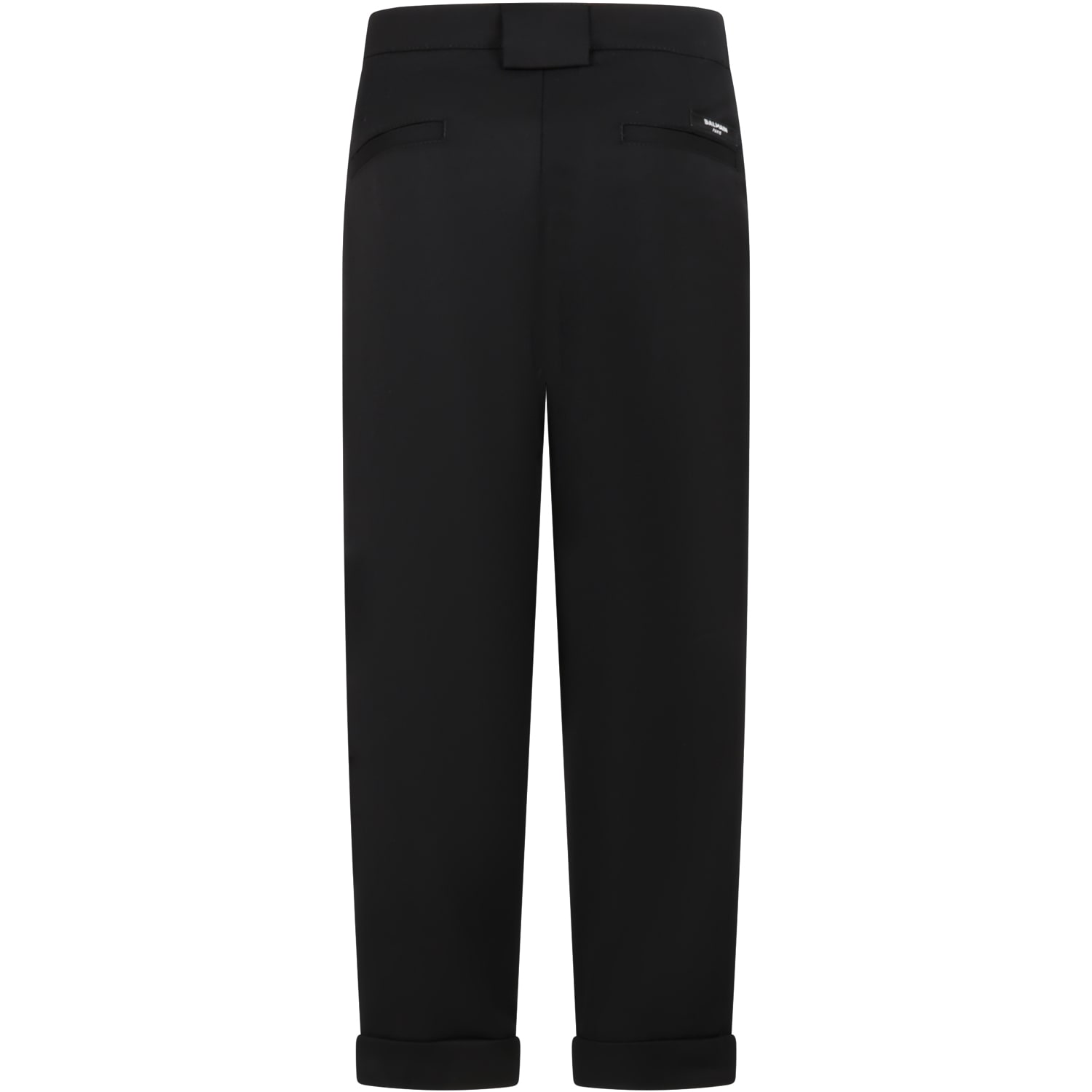 BALMAIN BLACK TROUSERS FOR BOY WITH LOGO PATCH