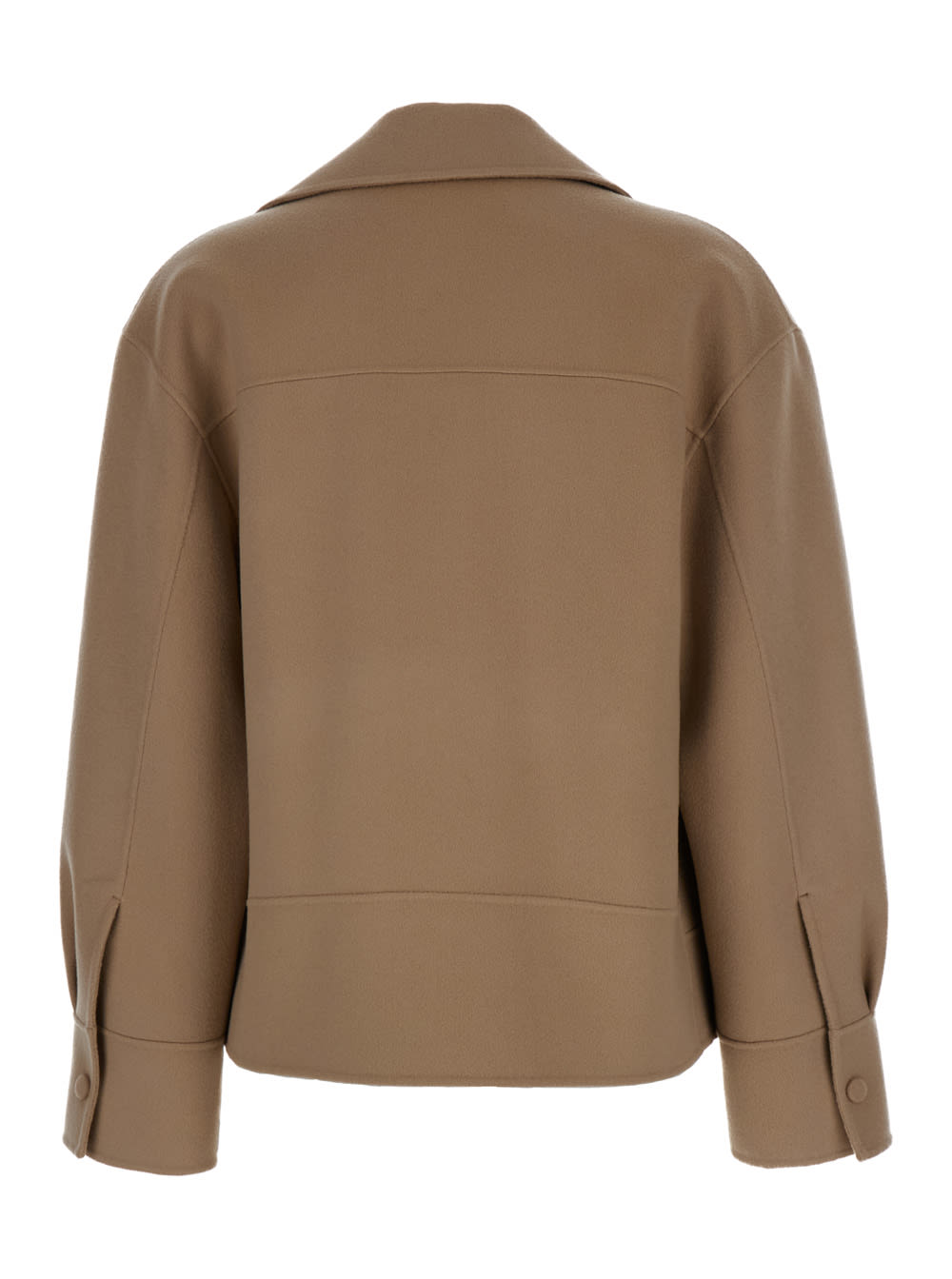 Shop Theory Brown Biker Jacket With Zip In Wool And Cashmere Woman In Beige
