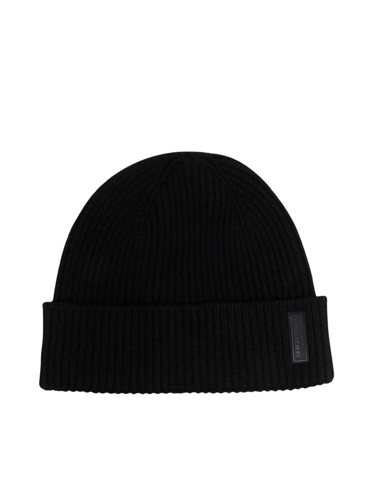 Giorgio Armani Textured Beanie With Turned Up Brim In Black