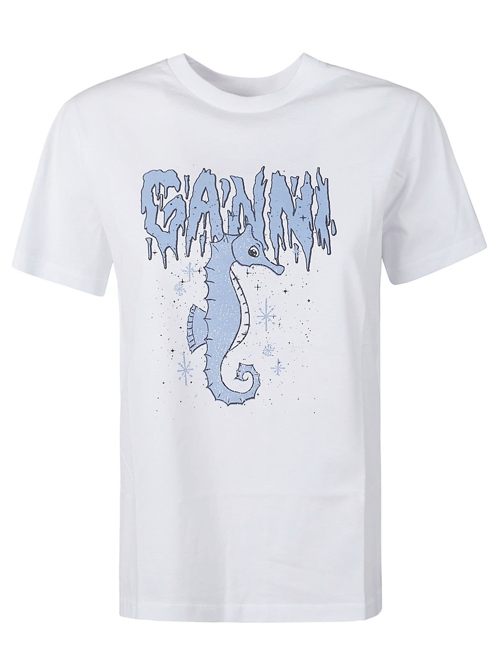 Shop Ganni Logo Print Regular T-shirt In Bright White