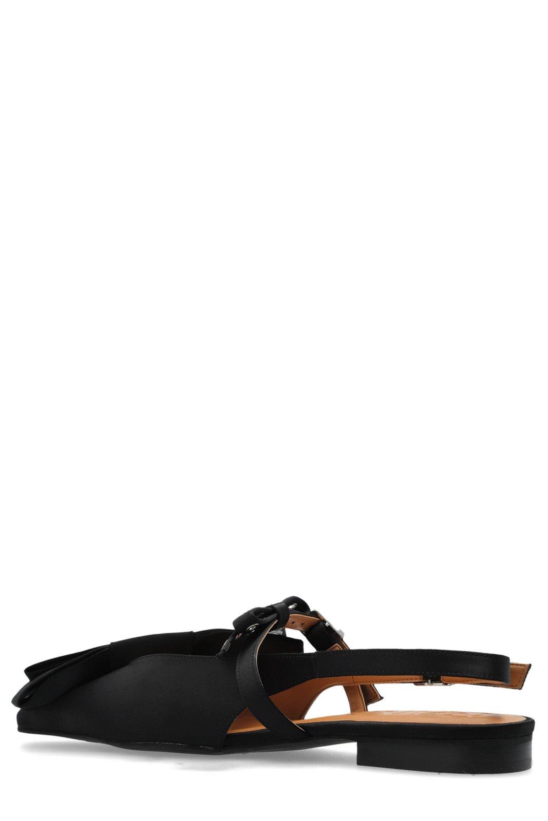 Ganni Big Bow Slingback Pointed-toe Flats In Black