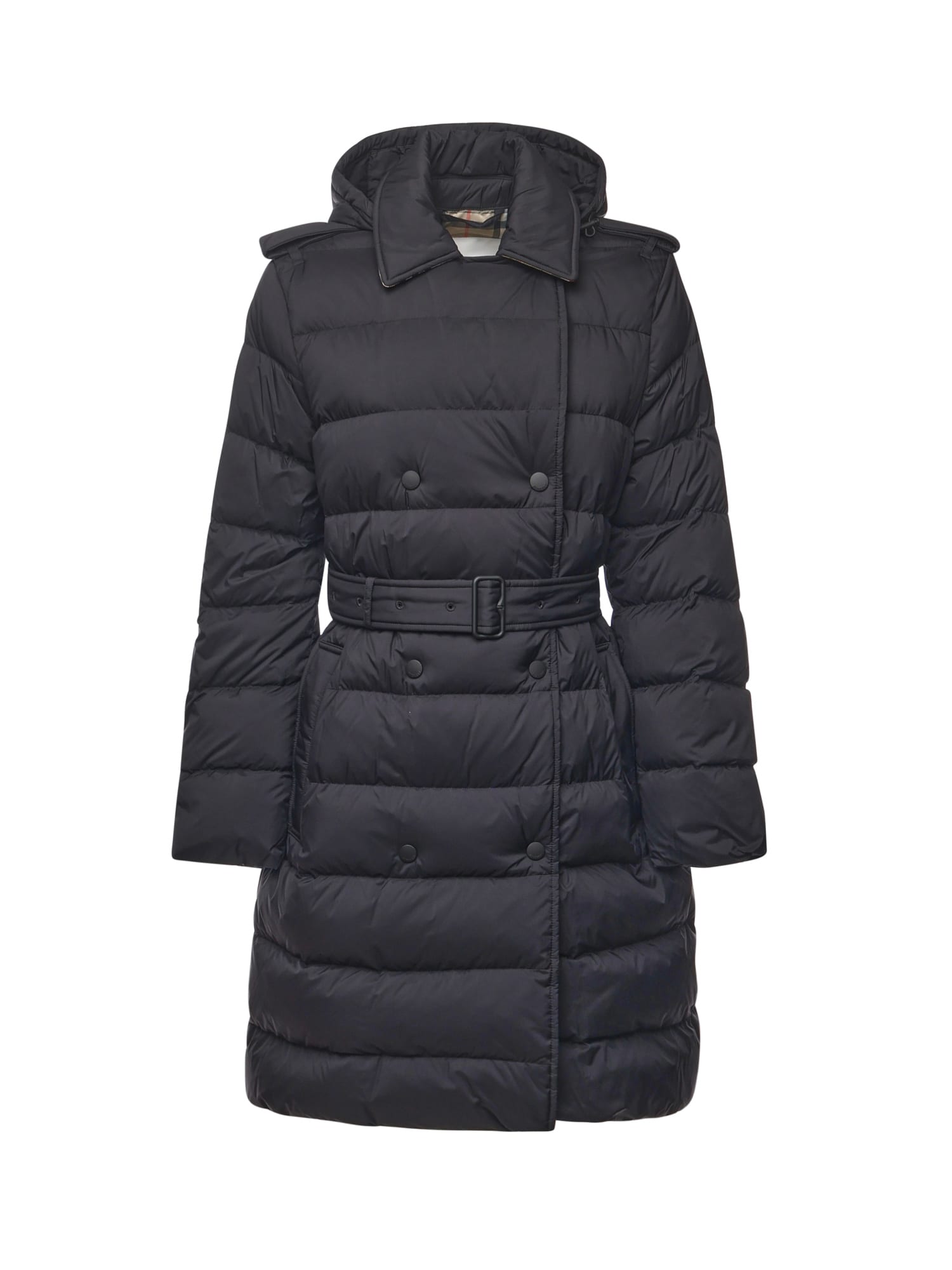 Burberry Nylon Down Jacket With Hood In Black