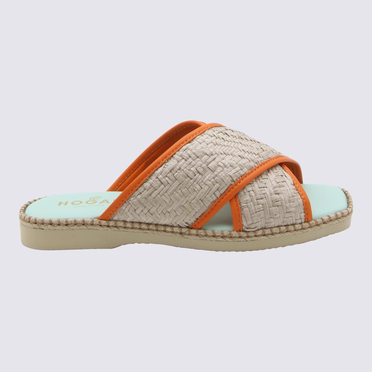 Shop Hogan Multicolour Raffia And Leather Flats In Blue