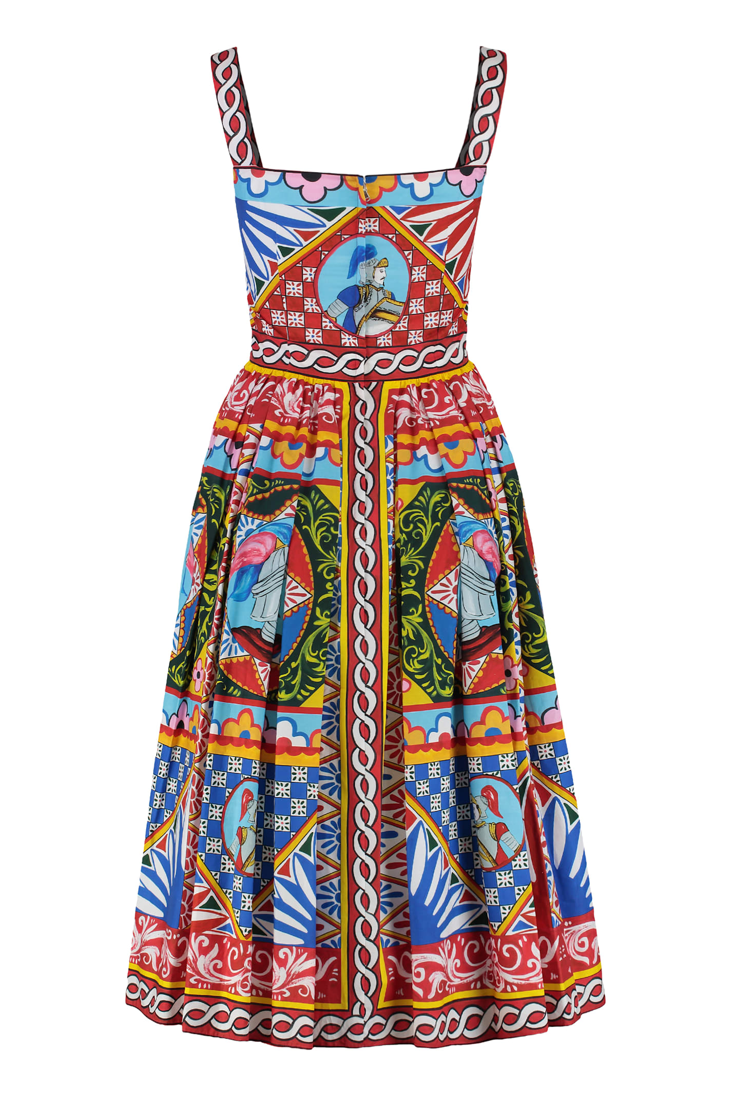 Dolce & Gabbana Carretto Print Cotton Poplin Midi Dress In Multi